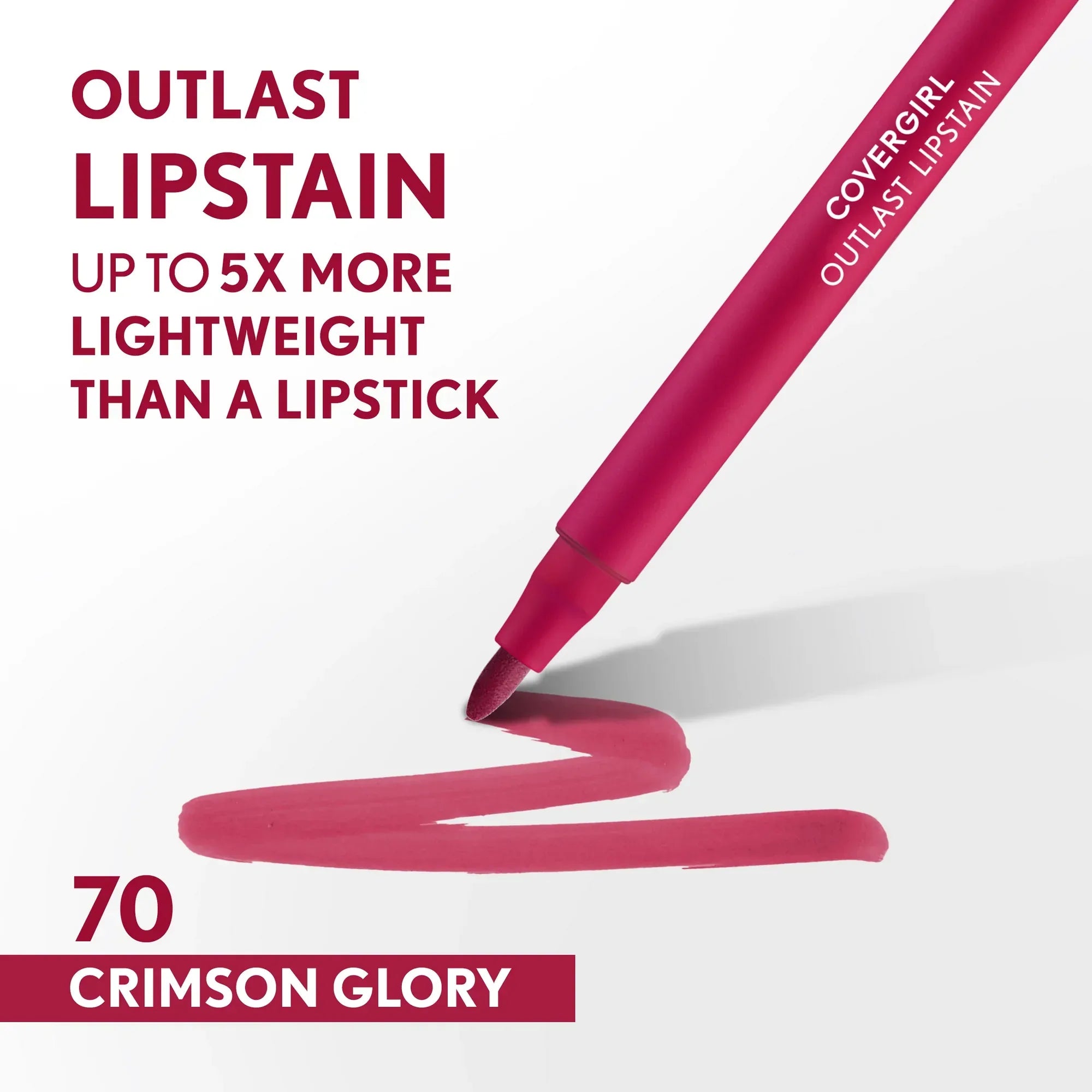 Wholesale Price with free shipping across the USA for Covergirl Outlast Lipstain, 70 Crimson Glory, Pink, 0.05 fl oz - Manji Distributors