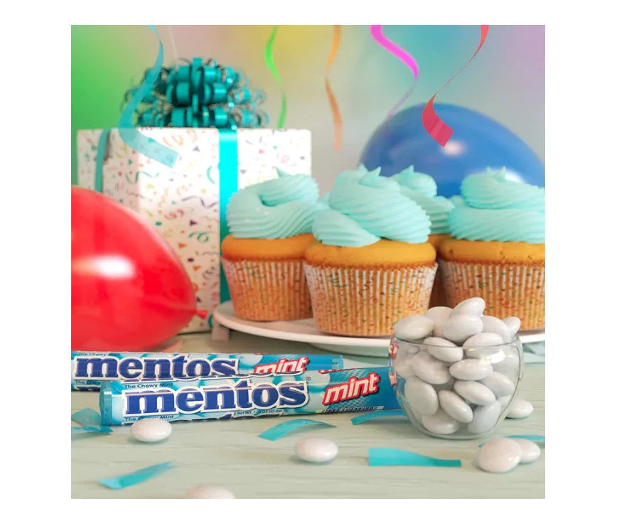 Wholesale Price with free shipping across the USA for Mentos Chewy Breath Mints Candy Roll, Peppermint, Peanut Free, Regular Size, 1.32 oz, 6 Count - Manji Distributors