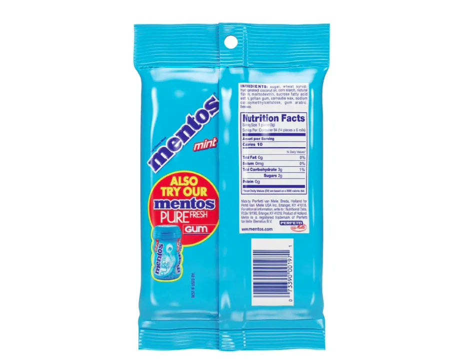 Wholesale Price with free shipping across the USA for Mentos Chewy Breath Mints Candy Roll, Peppermint, Peanut Free, Regular Size, 1.32 oz, 6 Count - Manji Distributors