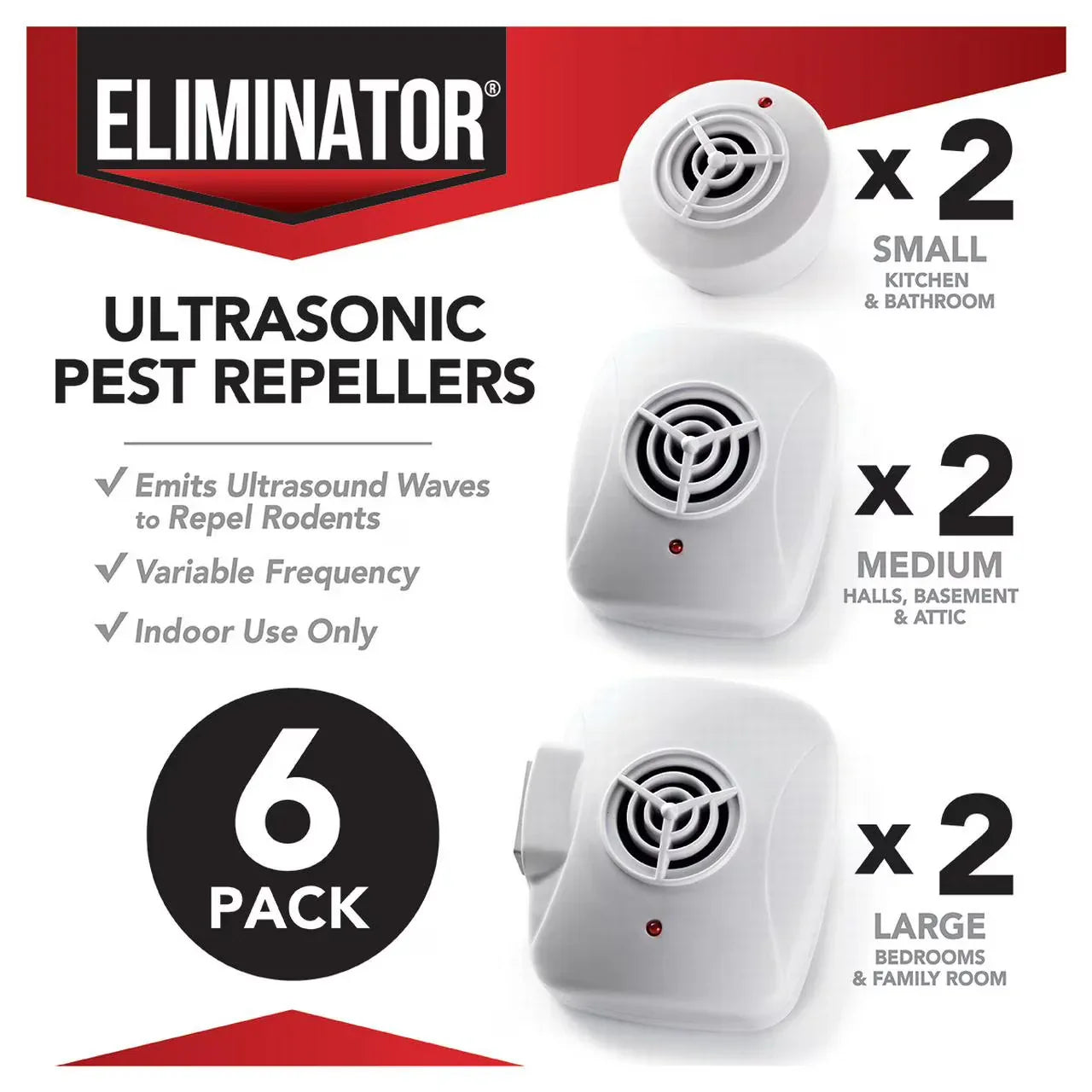 Wholesale Price with free shipping across the USA for Eliminator Ultrasonic Pest Repeller, 6 Count, Indoor Use Only, Repels Rodents - Manji Distributors