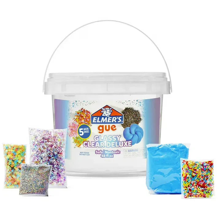 Wholesale Price with free shipping across the USA for Elmer's Glue Premade Slime, Glassy Clear Slime, Includes 5 Sets of Slime Add-Ins, 3 lb. Bucket - Manji Distributors