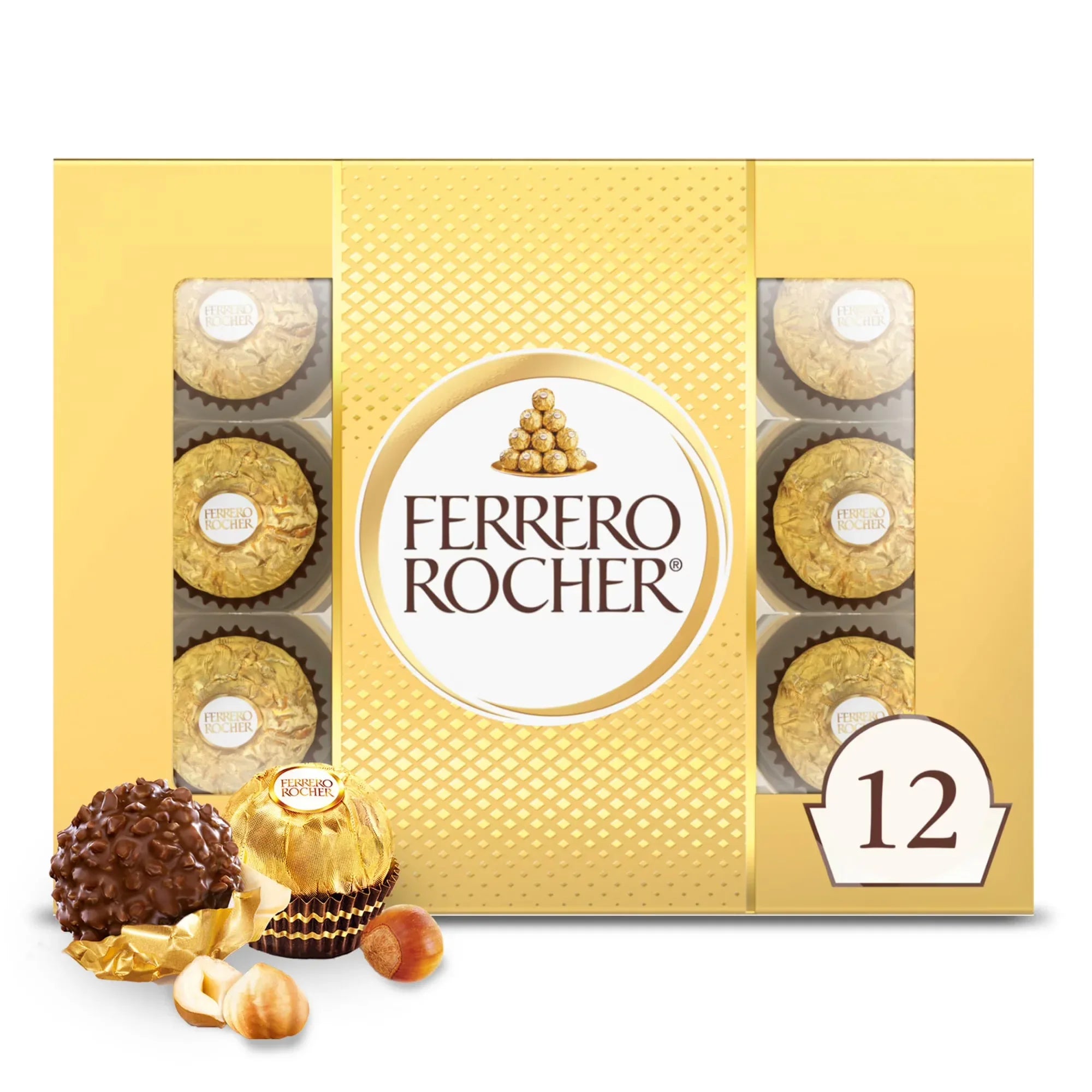 Wholesale Price with free shipping across the USA for Ferrero Rocher Fine Hazelnut Milk Chocolate, 12 Count, Pack of 6 Individually Wrapped Chocolate Candy Gift Boxes, 5.3 oz - Manji Distributors