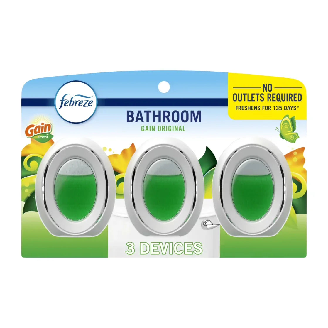 Wholesale Price with free shipping across the USA for Febreze Odor-Fighting BATH Air Freshener, Gain Original Scent, 3 Count - Manji Distributors