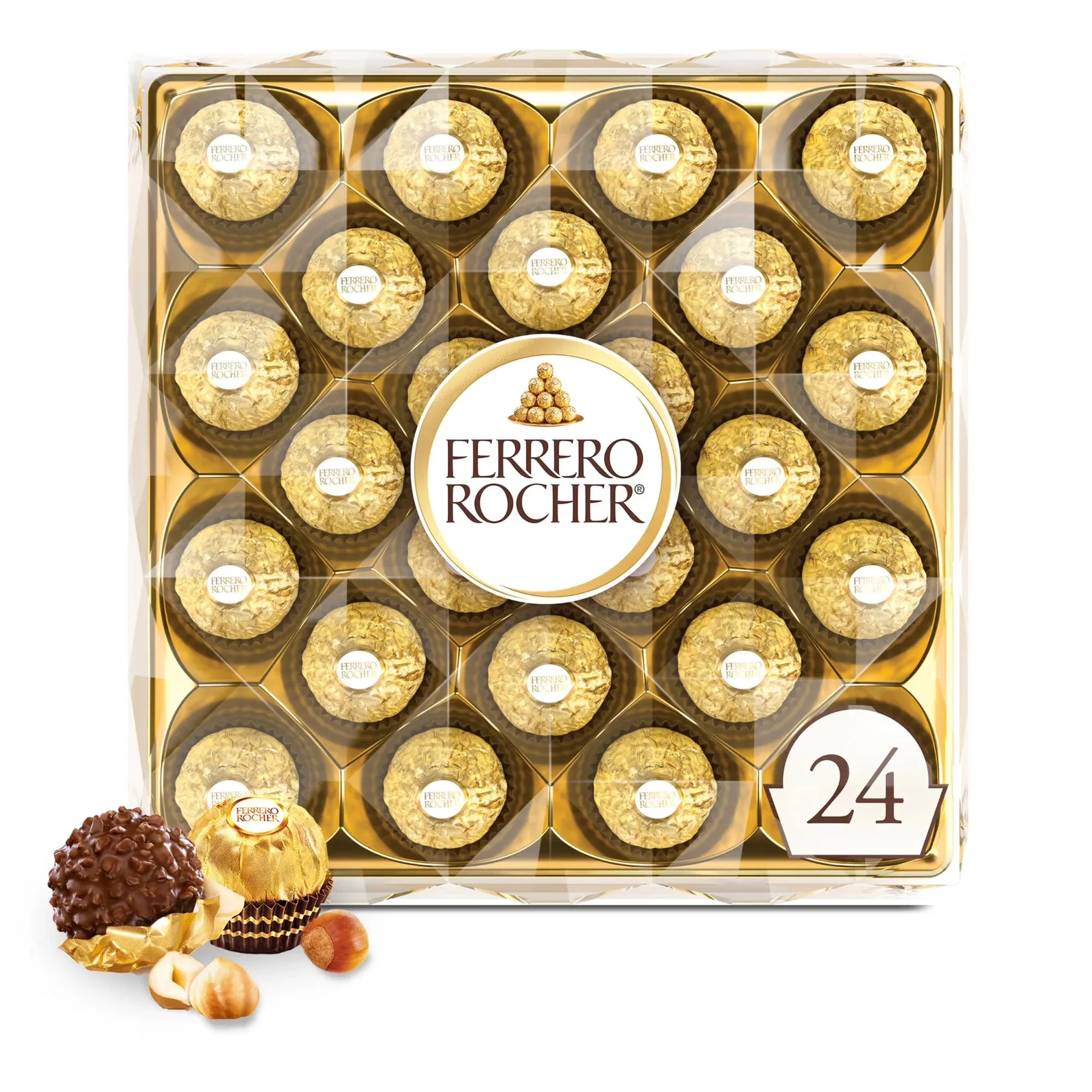 Wholesale Price with free shipping across the USA for Ferrero Rocher, 24 Count, Premium Milk Chocolate Hazelnut, Chocolates for Gifting, 10.6 oz - Manji Distributors