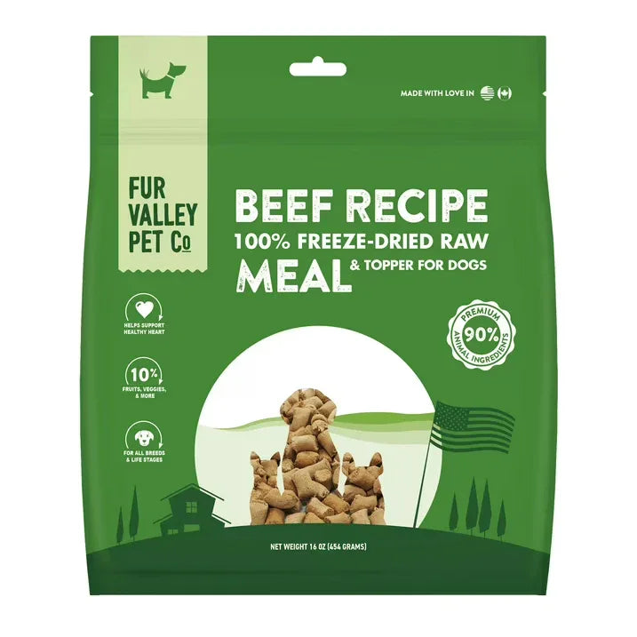 Wholesale Price with free shipping across the USA for Fur Valley Pet Co. Freeze Dried Beef Recipe Dog Food and Topper, 16 oz. Bag - Manji Distributors