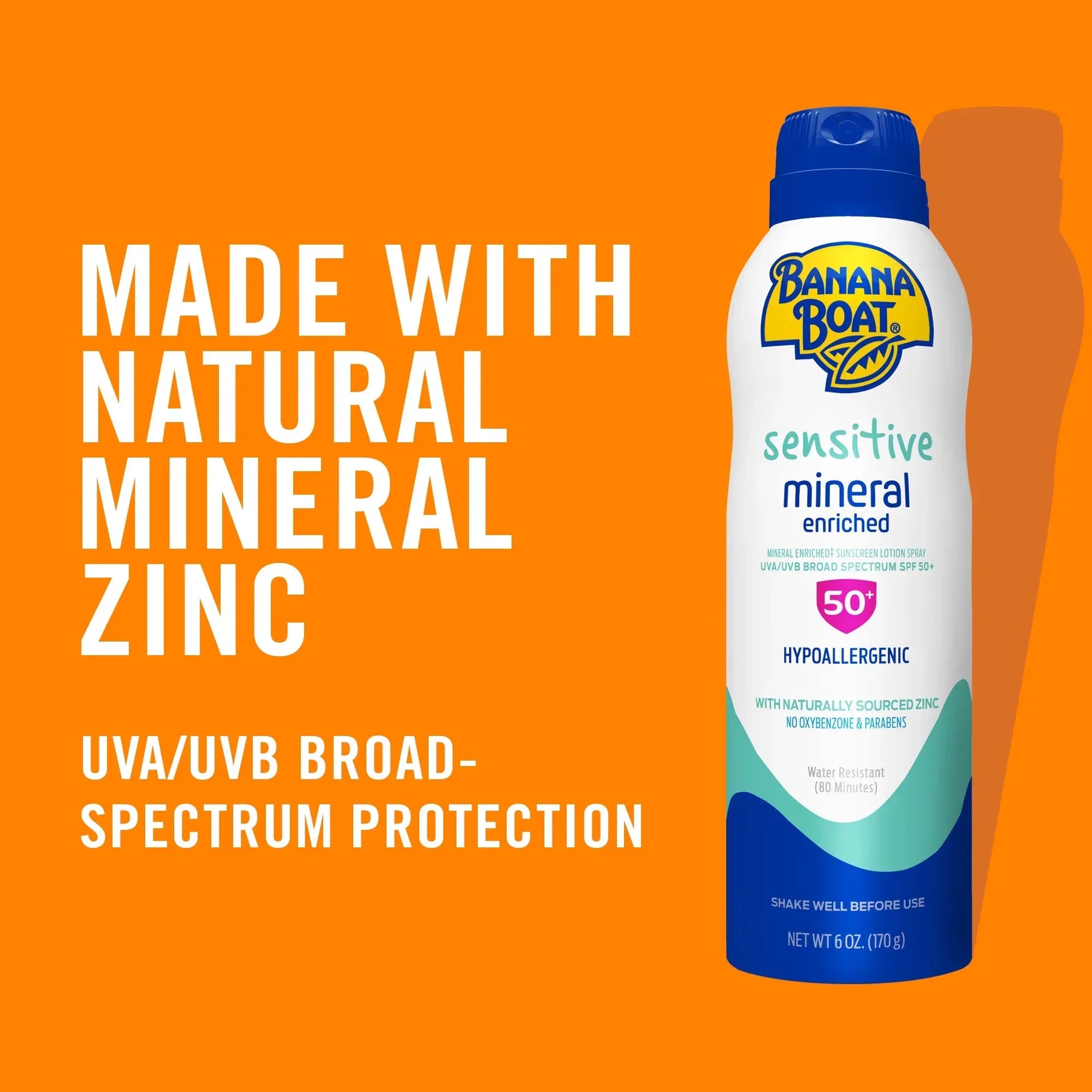Wholesale Price with free shipping across the USA for Banana Boat Sensitive Mineral Sunscreen Spray SPF 50, Adult Sensitive Skin Sunscreen Spray, 6 oz - Manji Distributors