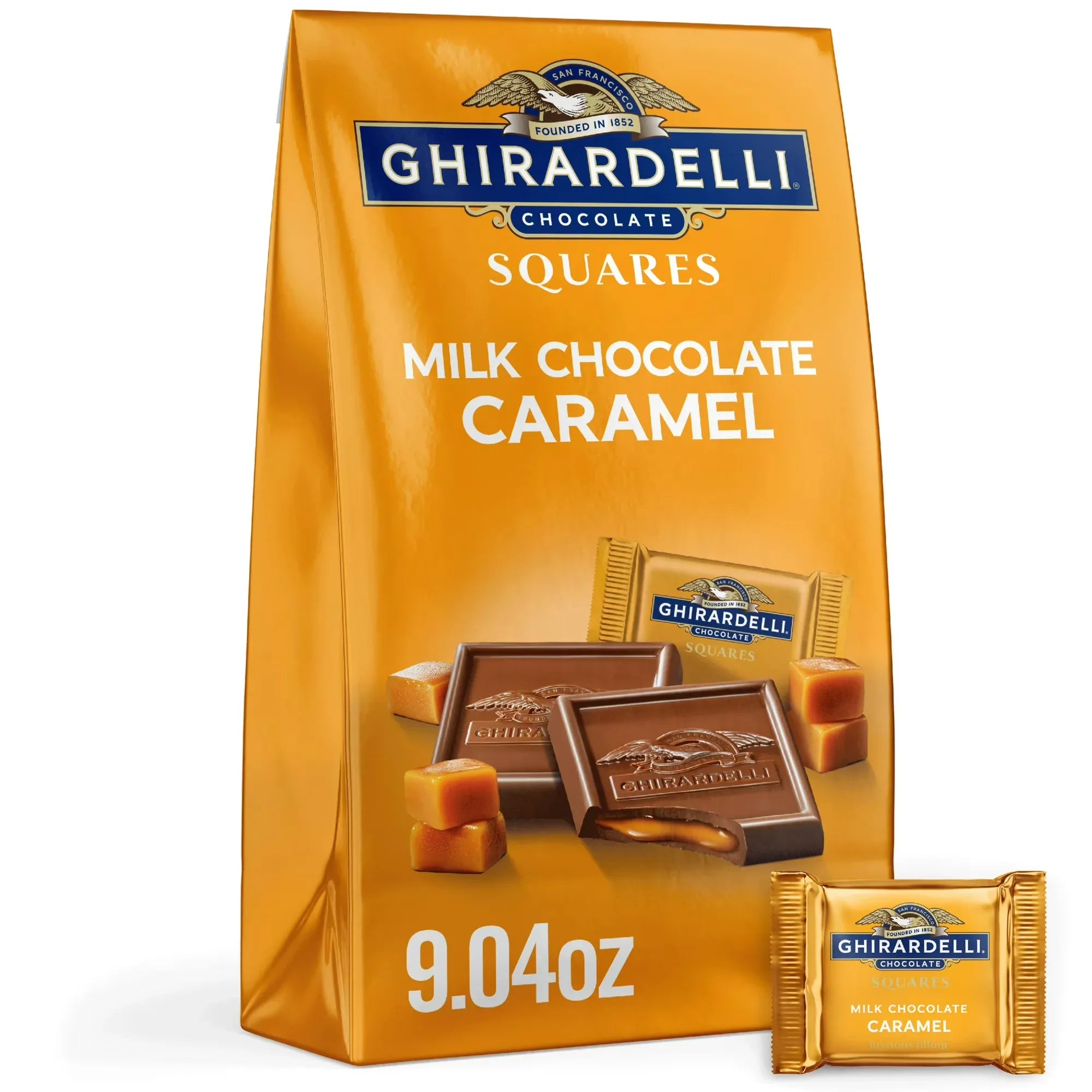Wholesale Price with free shipping across the USA for GHIRARDELLI Milk Chocolate Candy SQUARES with Caramel Filling, 9.04 oz Bag - Manji Distributors