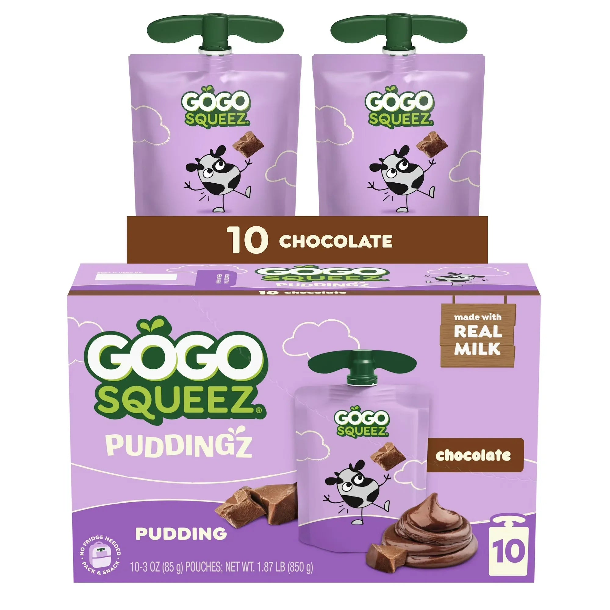 Wholesale Price with free shipping across the USA for GoGo squeeZ Puddingz On-the-Go Chocolate Pudding Snack Pouches, 3 oz (10 Pack) - Manji Distributors