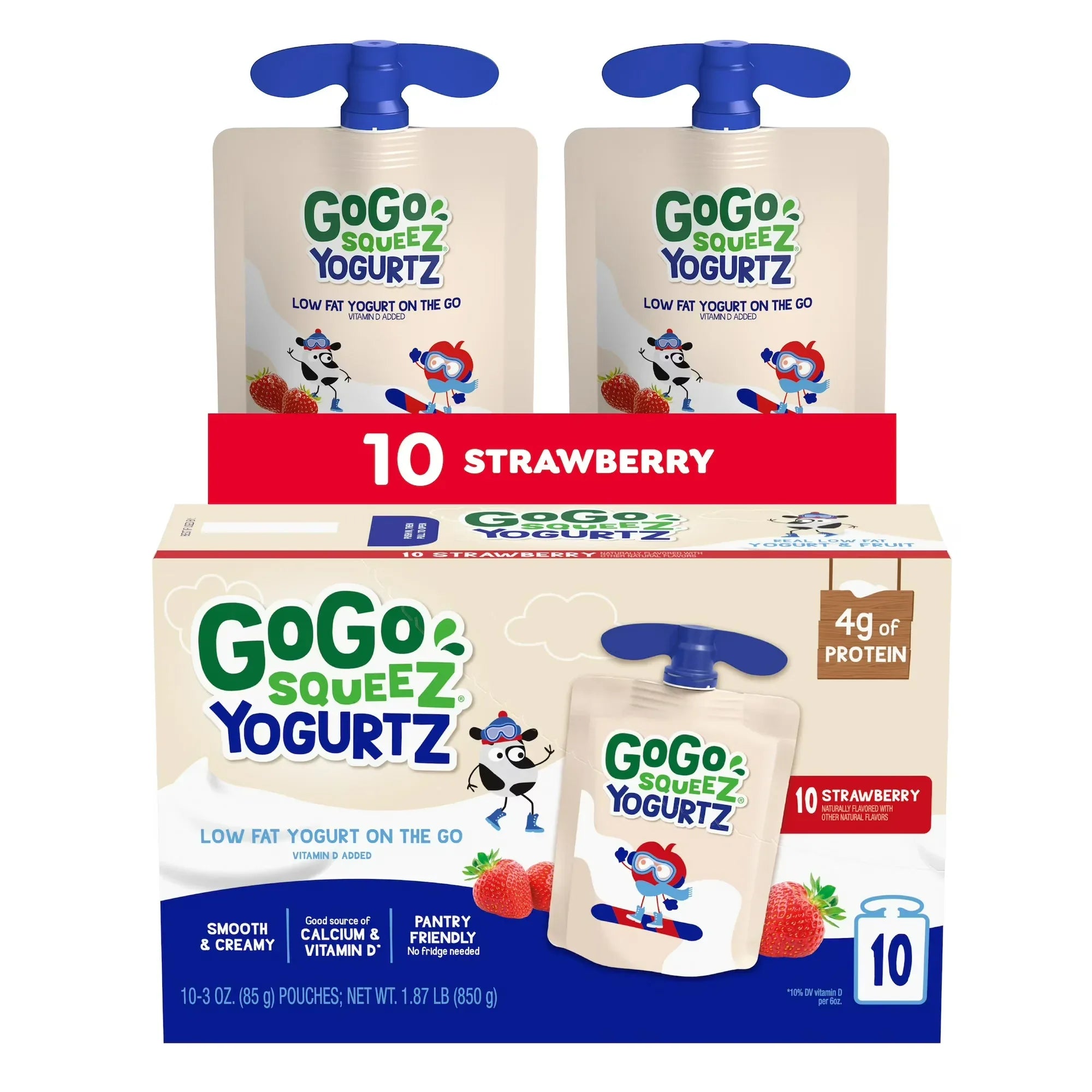 Wholesale Price with free shipping across the USA for GoGo squeeZ Low Fat Yogurtz Strawberry Yogurt Snack Pouches, 3 oz (10 Pack) - Manji Distributors