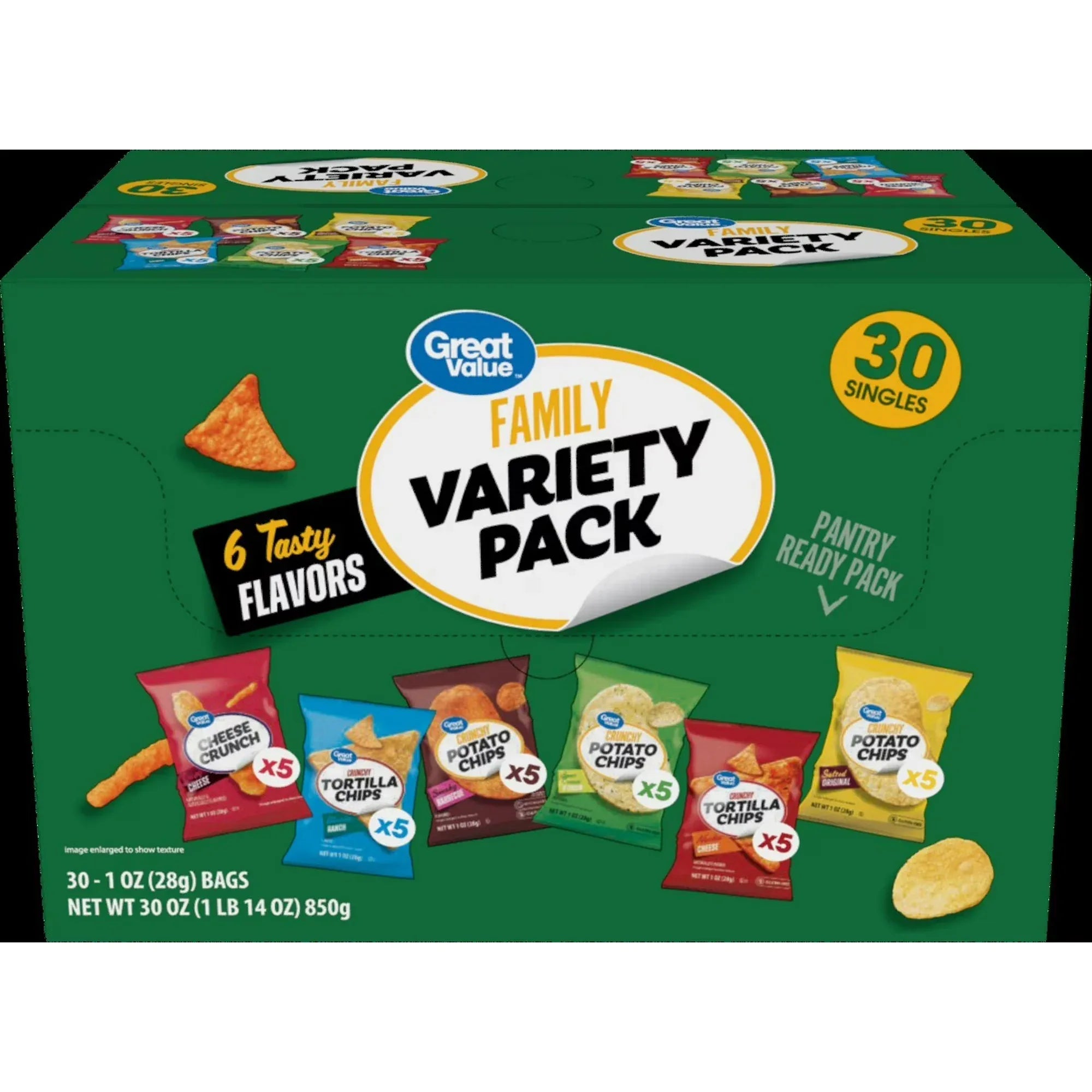 Wholesale Price with free shipping across the USA for Great Value Family Variety Chips Pack, 30 Count, 1 oz - Manji Distributors