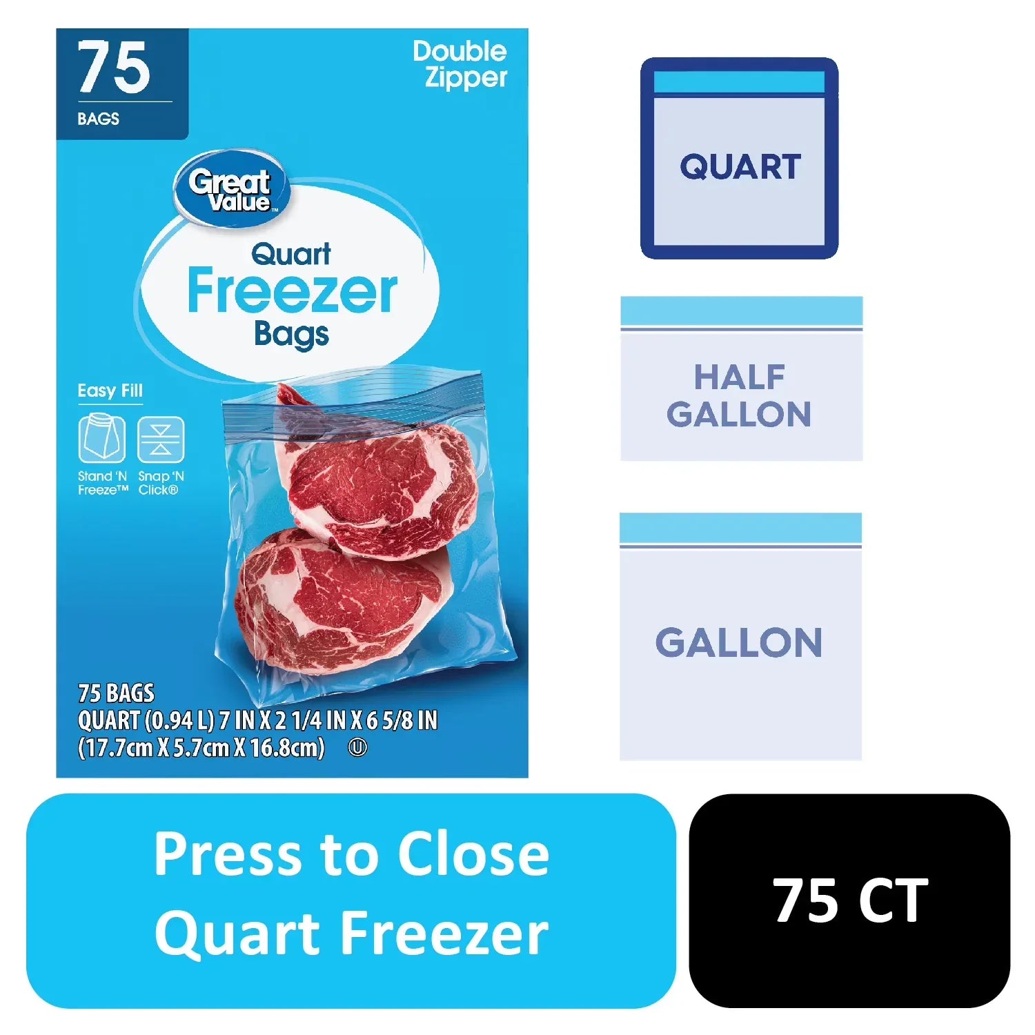 Wholesale Price with free shipping across the USA for Great Value Freezer Guard Double Zipper Freezer Bags, Quart, 75 Count - Manji Distributors