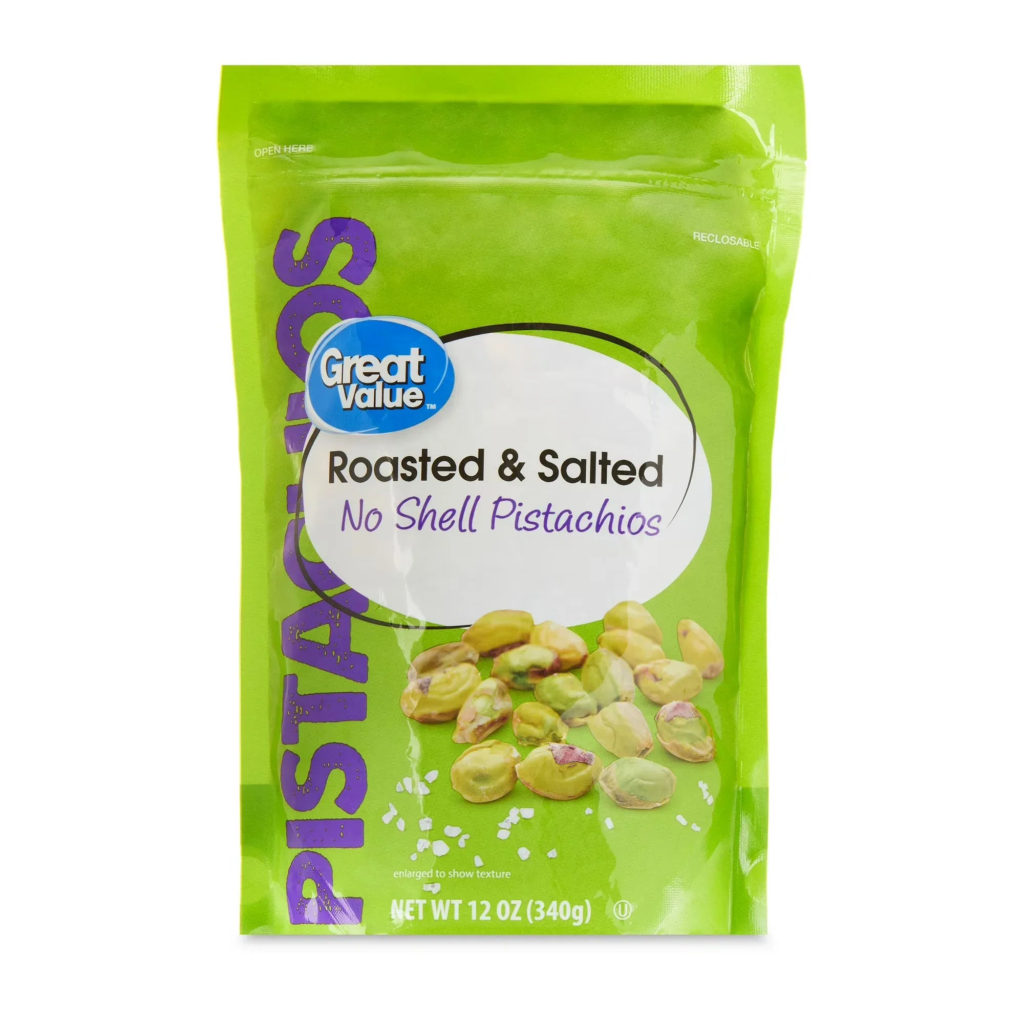 Wholesale Price with free shipping across the USA for Great Value Roasted & Salted, No Shell Pistachios, 12 oz Resealable Bag - Manji Distributors