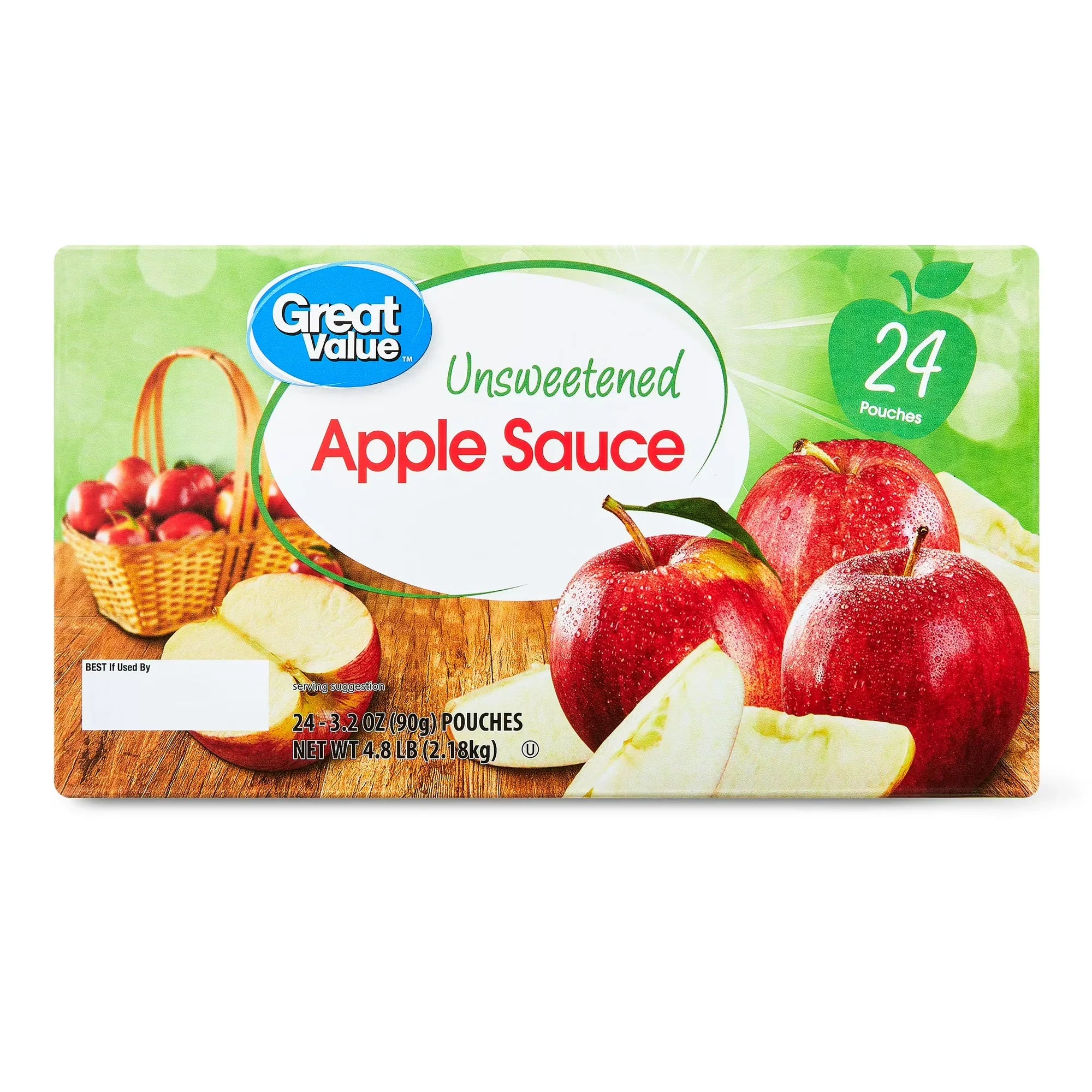 Wholesale Price with free shipping across the USA for Great Value Unsweetened Applesauce, 3.2 oz, 24 Pouches - Manji Distributors