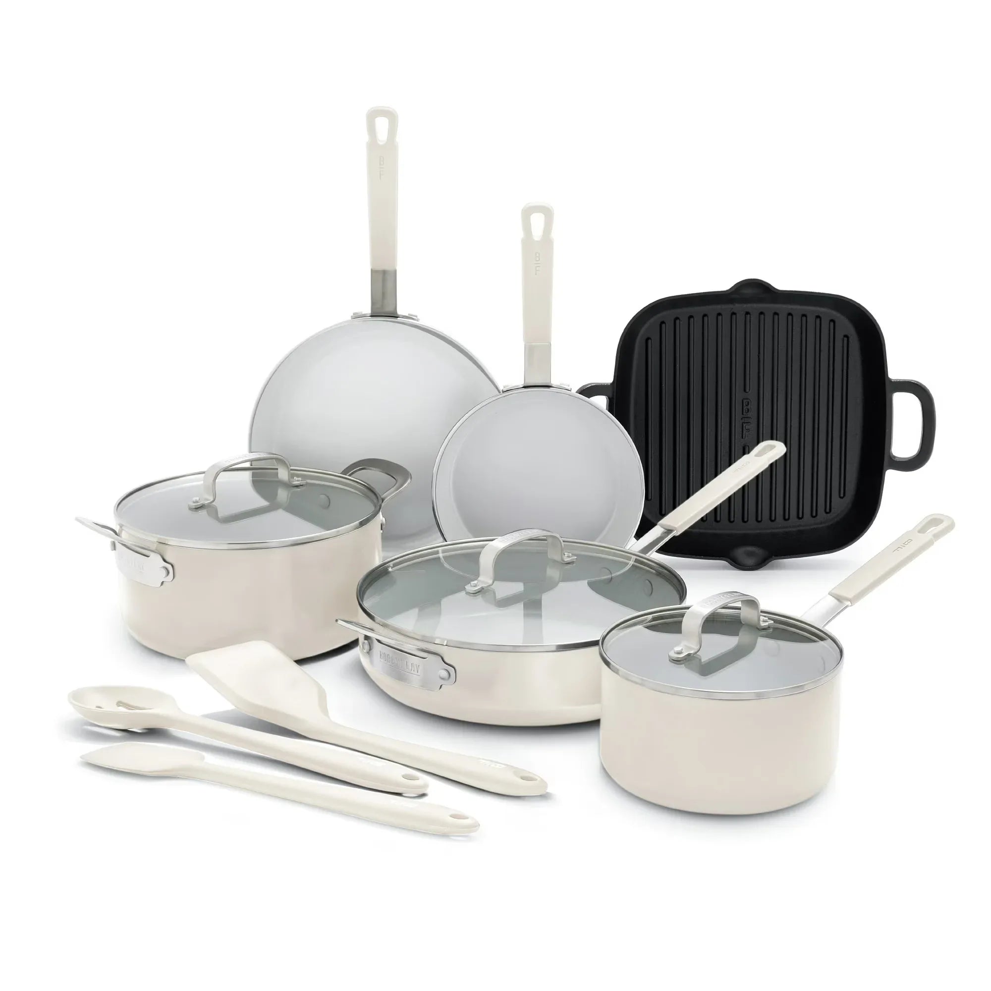 Wholesale Price with free shipping across the USA for GreenPan Bobby Flay Aluminum Ceramic Nonstick 12 Piece Set, Cream White - Manji Distributors
