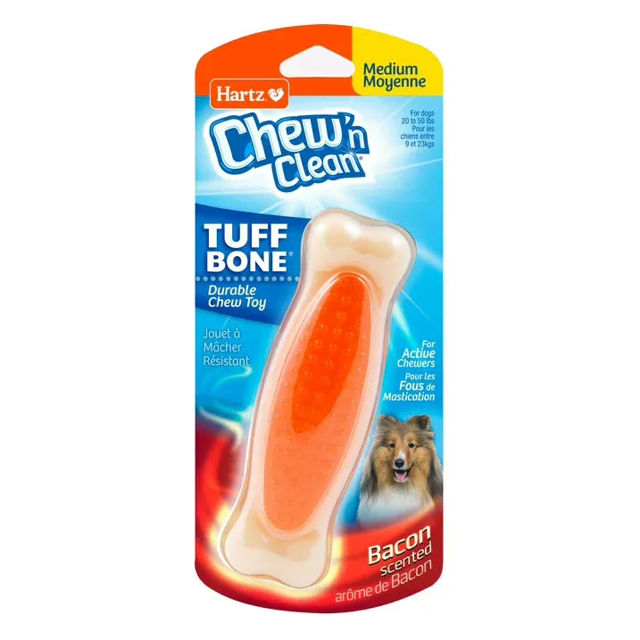 Wholesale Price with free shipping across the USA for Hartz Chew 'n Clean Tuff Bone Dog Toy with Bacon Scent, Medium, Nylon - Manji Distributors