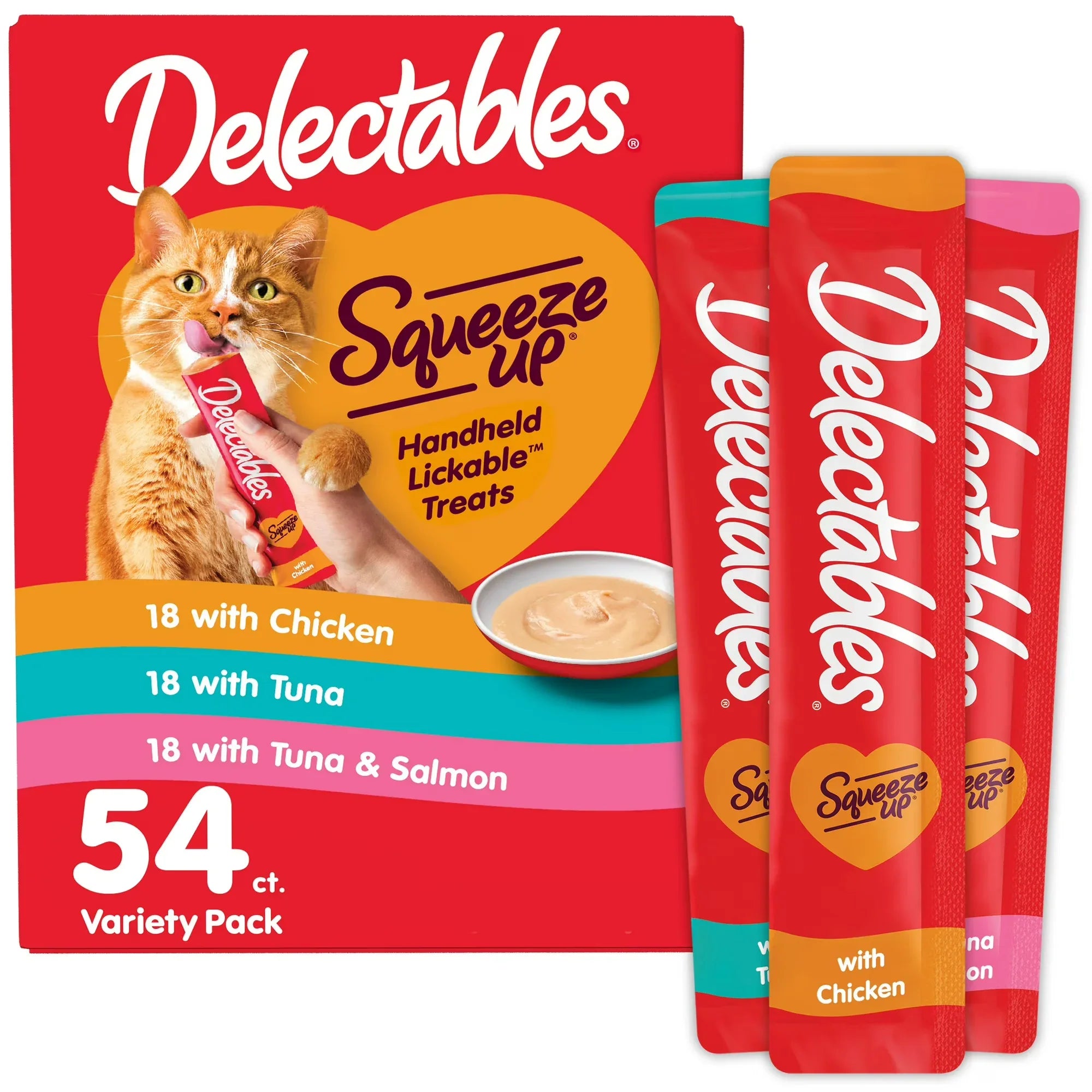Wholesale Price with free shipping across the USA for Hartz Delectables Squeeze up Lickable Wet Cat Treat Flavor Variety Pack, 0.5oz Tube (54 Count) - Manji Distributors