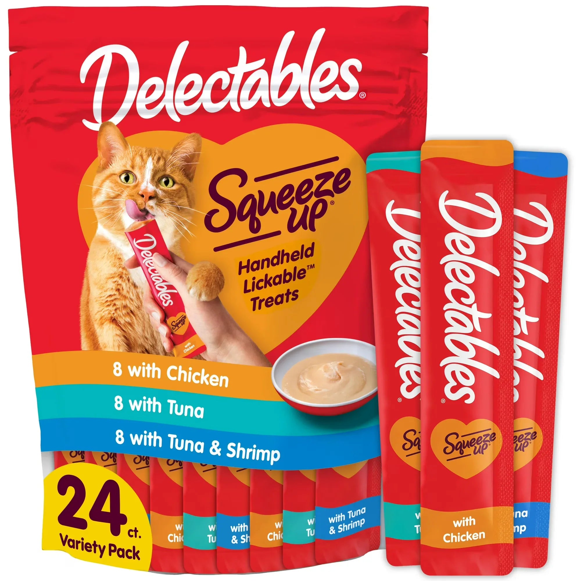 Wholesale Price with free shipping across the USA for Hartz Delectables Squeeze up Variety Pack Interactive Lickable Wet Cat Treat, 0.5oz (24 Count) - Manji Distributors