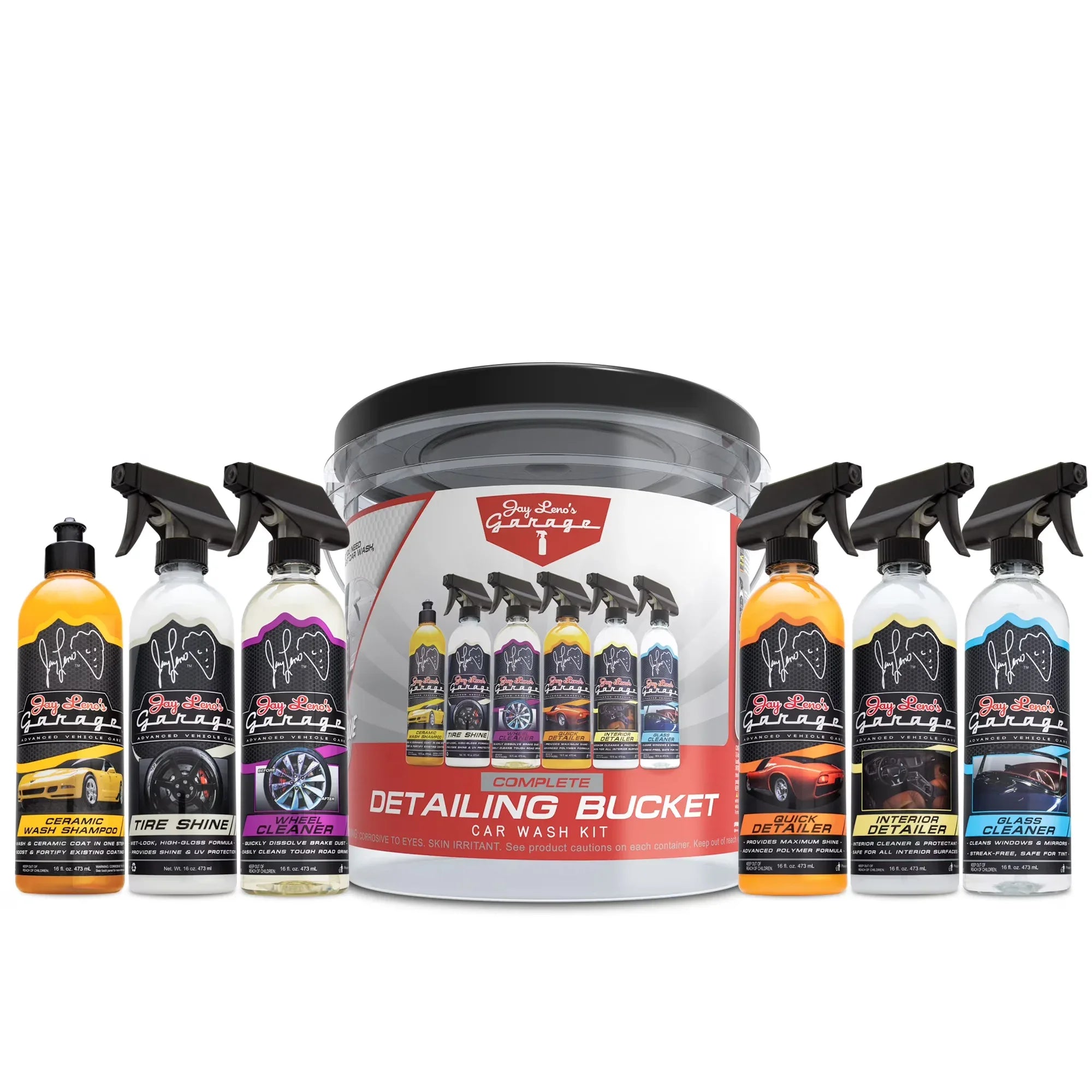 Wholesale Price with free shipping across the USA for Jay Leno's Garage Complete Detailing Bucket Car Wash Kit - 8-Piece All-in-One Car Care Set - Manji Distributors