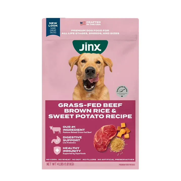 Wholesale Price with free shipping across the USA for Jinx Beef Brown Rice Sweet Potato 4lb Dry Dog Food Bag - Manji Distributors
