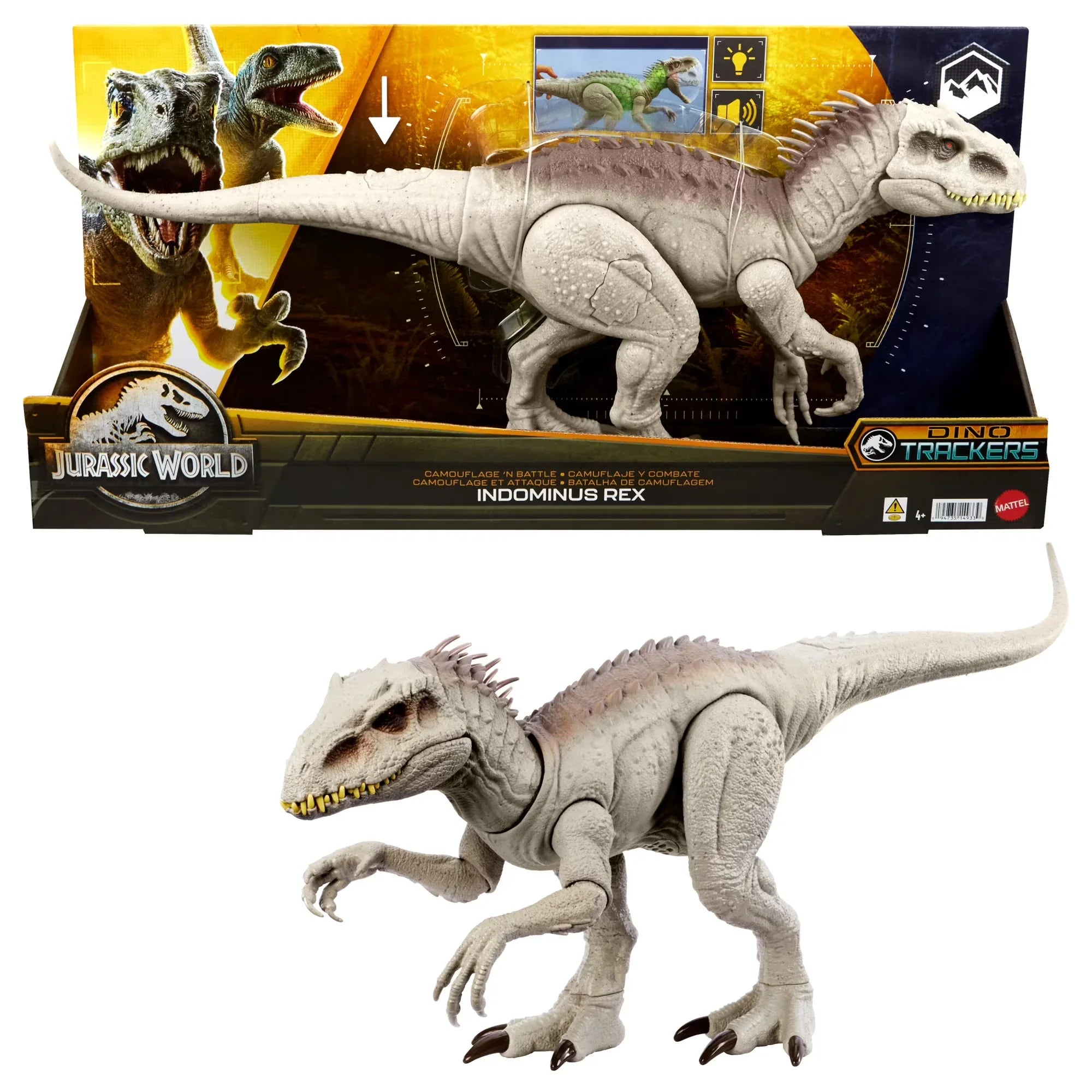 Wholesale Price with free shipping across the USA for Jurassic World Camouflage 'N Battle Indominus Rex Action Figure Toy with Lights, Sound & Motion - Manji Distributors