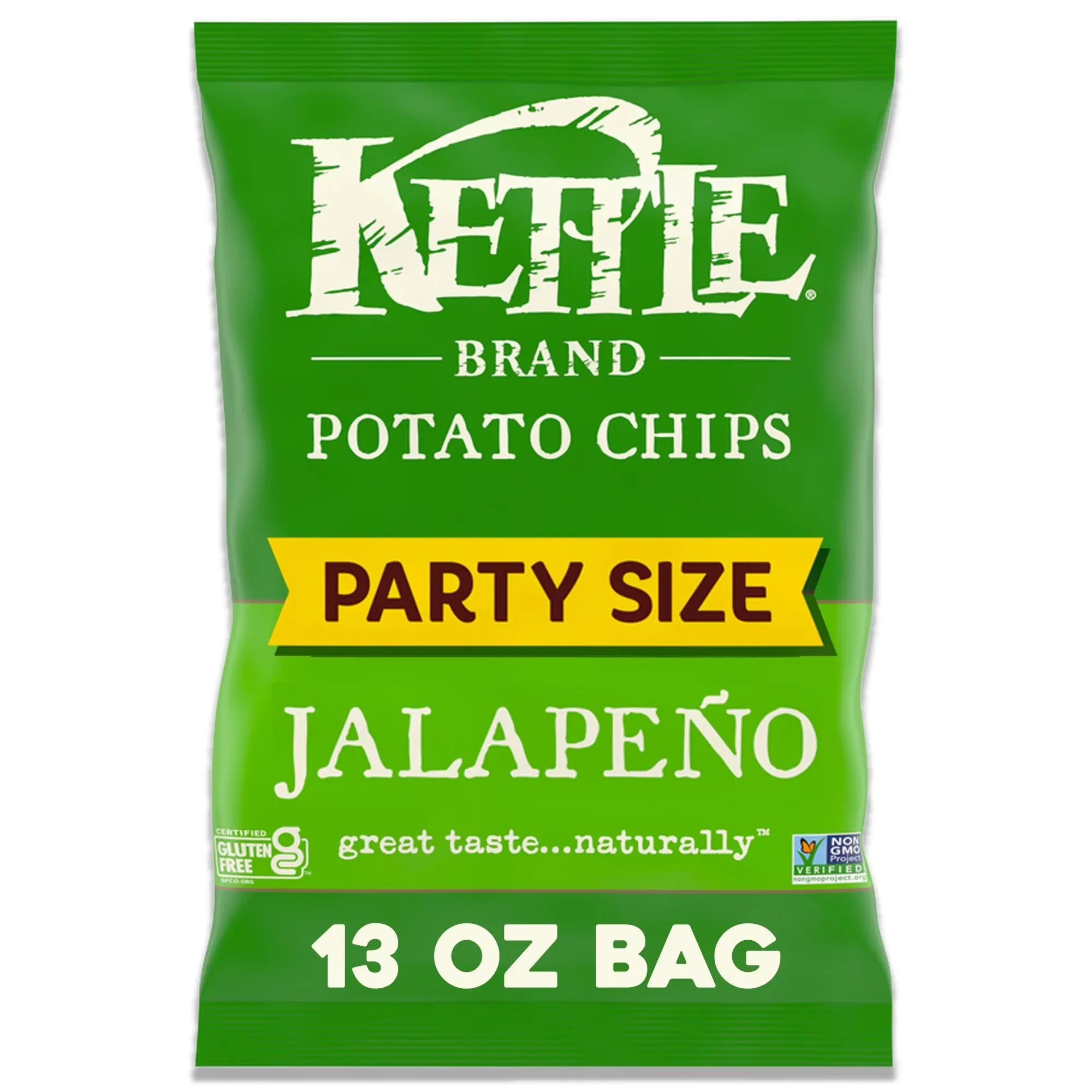 Wholesale Price with free shipping across the USA for Kettle Brand Potato Chips, Jalapeno Kettle Chips, Party Size, 13 oz - Manji Distributors
