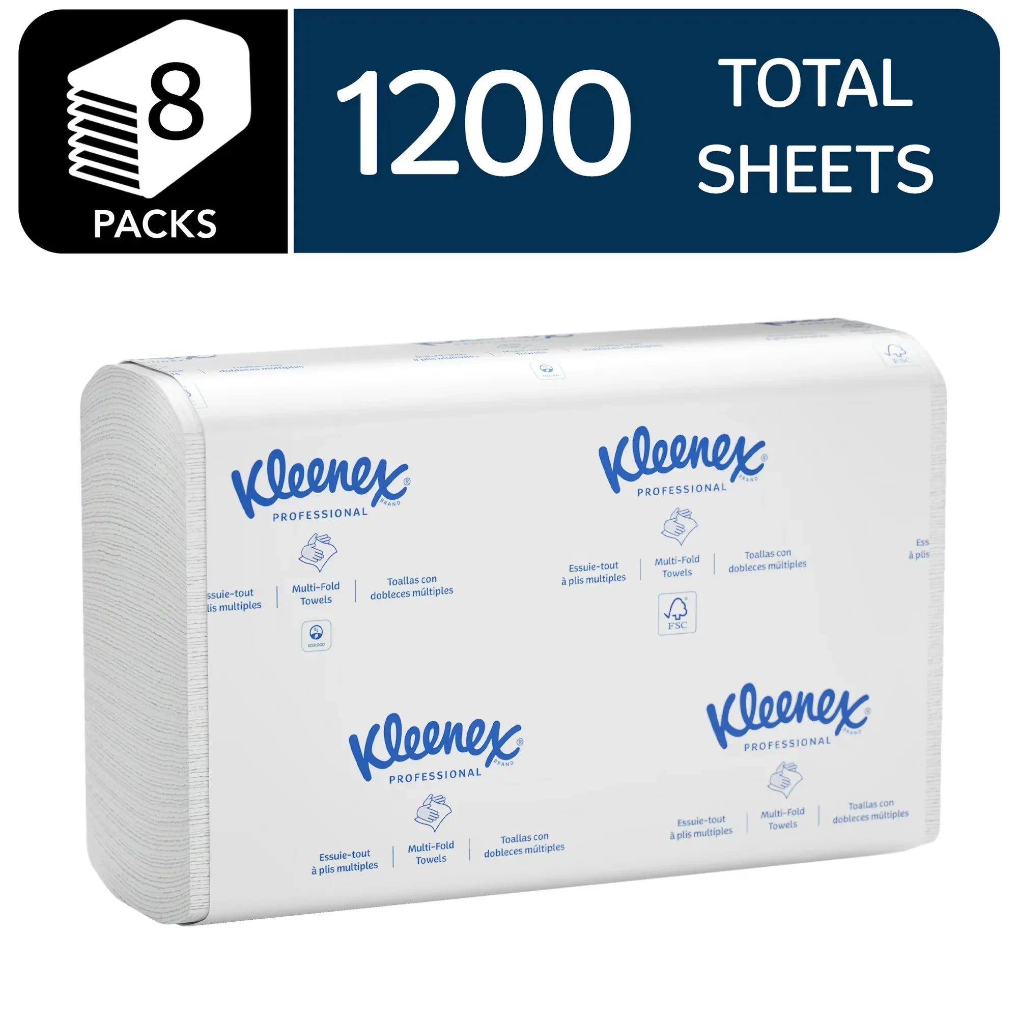 Wholesale Price with free shipping across the USA for Kleenex Professional Universal Multifold Paper Towels, Bulk (02046), Absorbency Pockets, 8 Packs of 150 Sheets - Manji Distributors