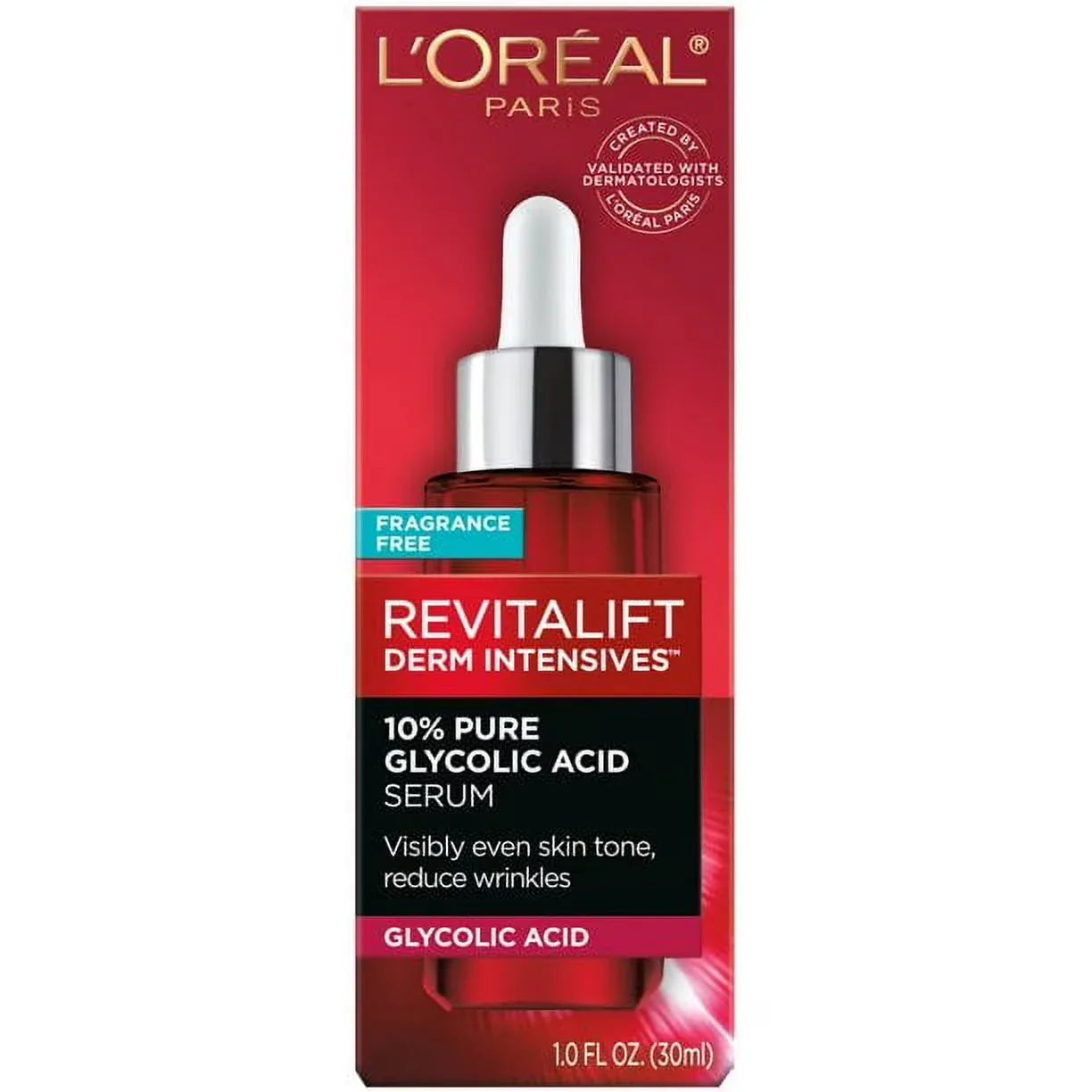 Wholesale Price with free shipping across the USA for L'Oreal Paris Revitalift Derm Intensives 10 Percent Pure Glycolic Acid Serum, 1 oz. - Manji Distributors