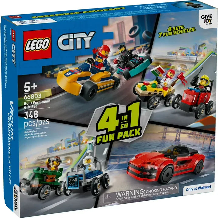 Wholesale Price with free shipping across the USA for LEGO City Built For Speed Gift Set: Building Toy for Kids, Ages 5+ - 4 Sets in 1 Including 7 Minifigures and Vehicles - Perfect Gift for Young Racing Fans - 66803 - Manji Distributors