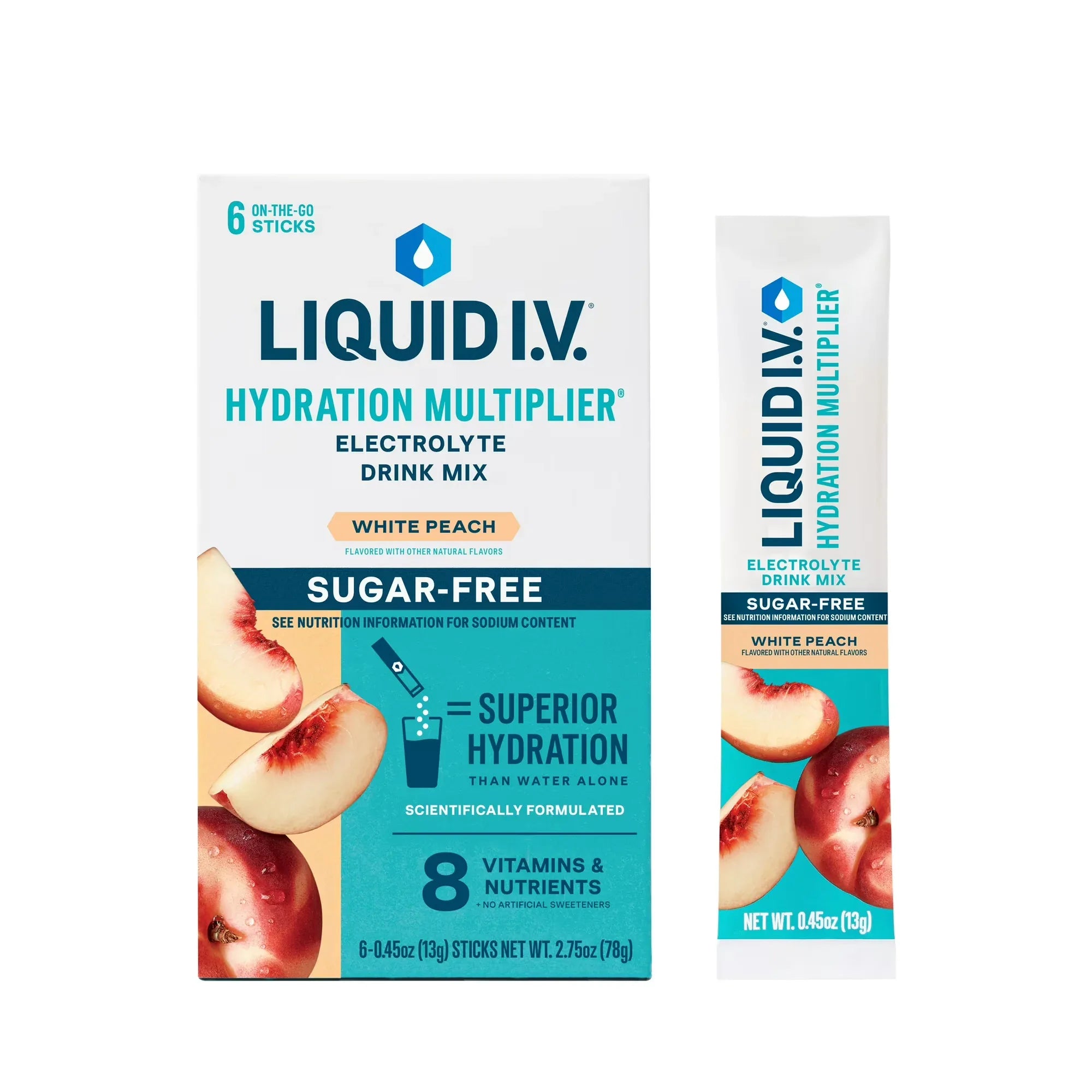 Wholesale Price with free shipping across the USA for Liquid I.V.® White Peach Sugar-Free Hydration Multiplier® Powdered Electrolyte Drink Mix, 6 Count Packets - Manji Distributors