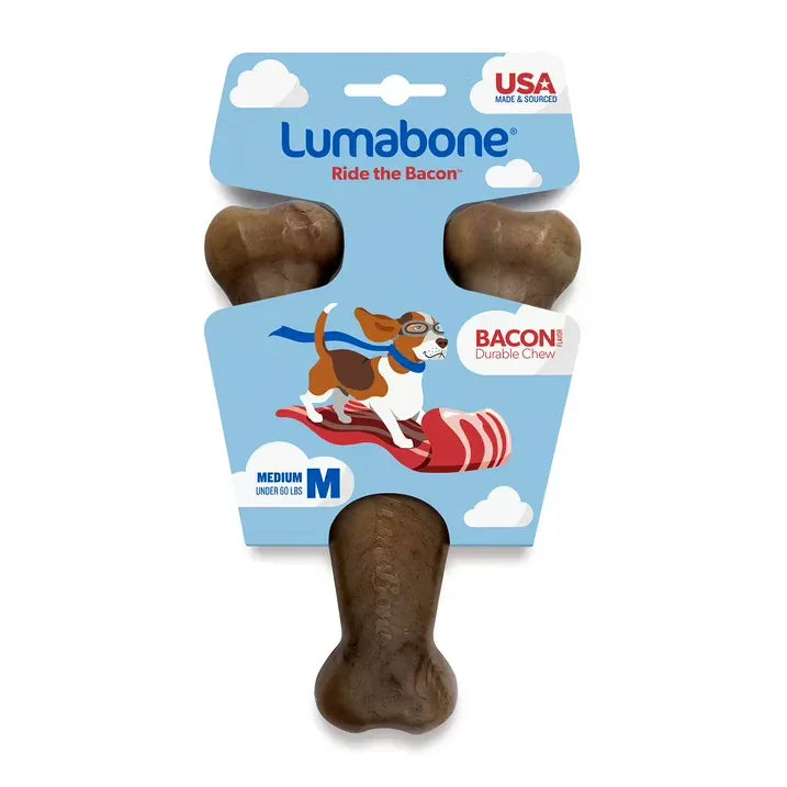 Wholesale Price with free shipping across the USA for Lumabone Real Bacon Durable Wishbone Dog Chew Toy, Medium - Manji Distributors