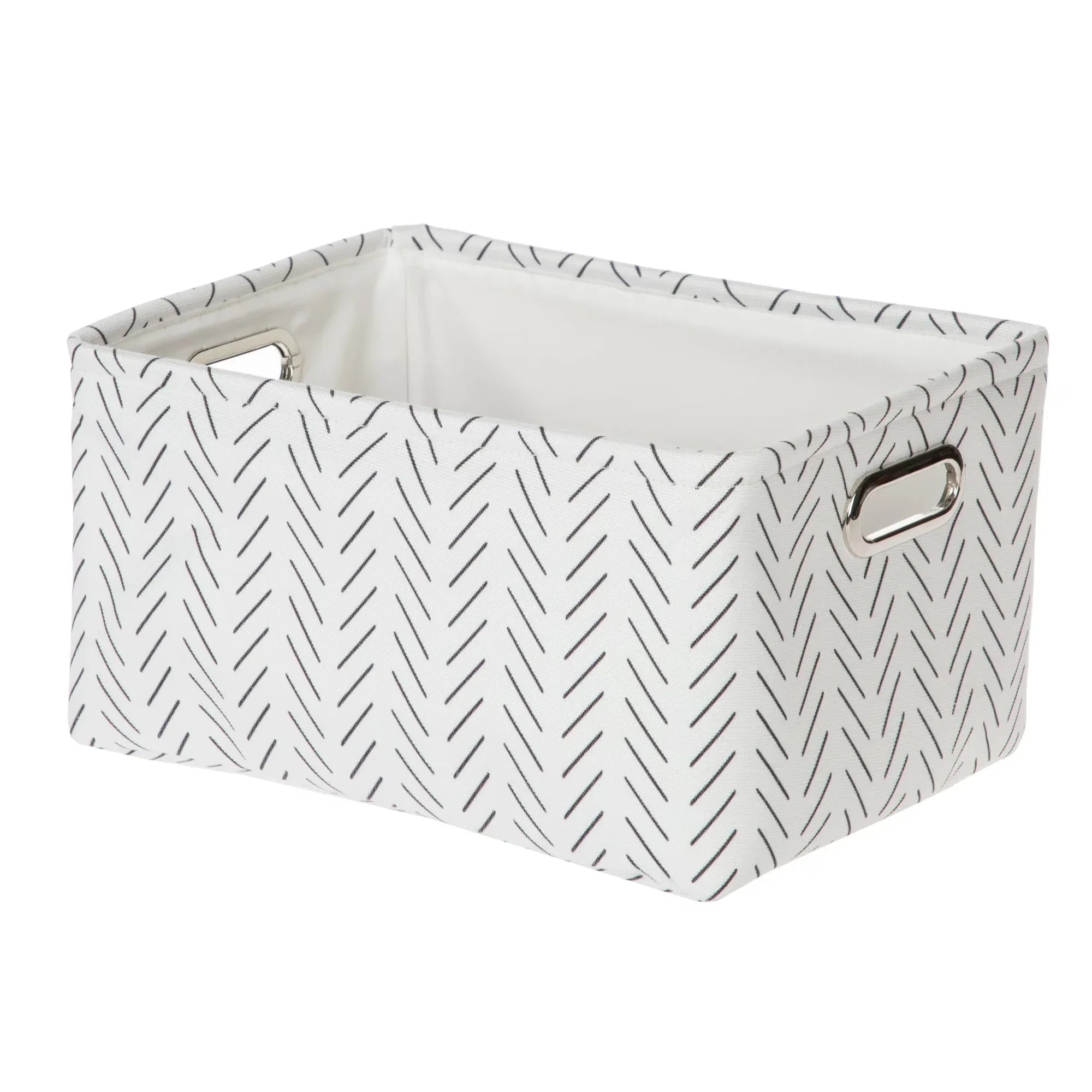 Wholesale Price with free shipping across the USA for Mainstays Black and White Lines Canvas Fabric Decorative Storage Basket with Handles, 15 in x 8 in x 11 in - Manji Distributors