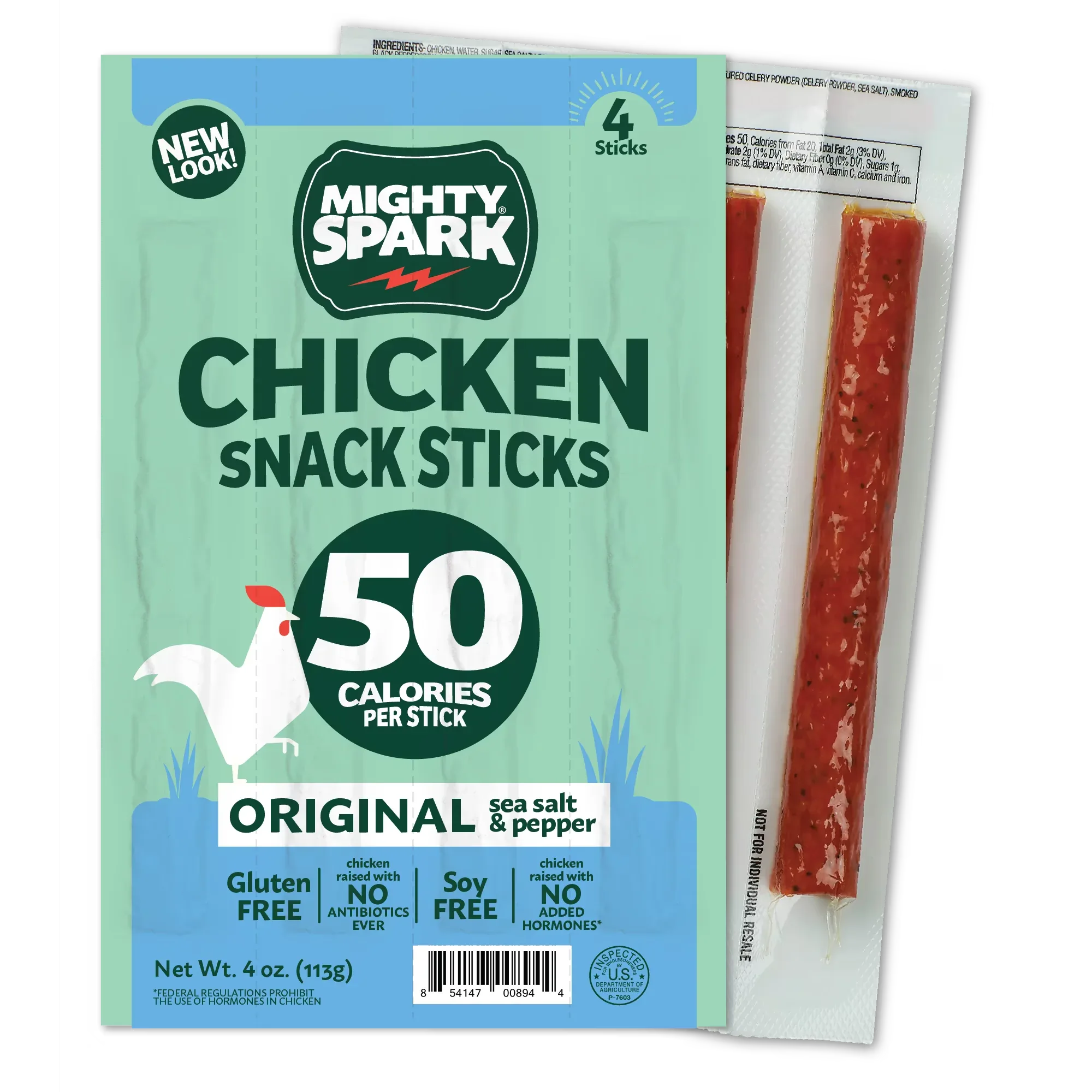 Wholesale Price with free shipping across the USA for Mighty Spark Original Sea Salt & Pepper Chicken Snack Sticks, 4 oz, 4 Count Pack - Manji Distributors