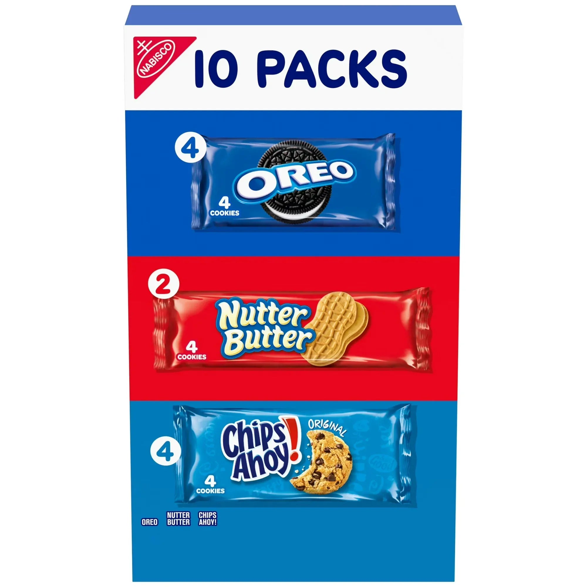 Wholesale Price with free shipping across the USA for Nabisco Cookie Variety Pack, OREO, Nutter Butter, CHIPS AHOY!, 10 Snack Packs (4 Cookies Per Pack) - Manji Distributors