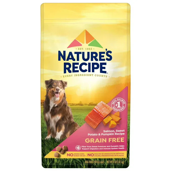 Wholesale Price with free shipping across the USA for Nature′s Recipe Grain Free Salmon, Sweet Potato & Pumpkin Recipe Dry Dog Food, 4 lb. Bag - Manji Distributors