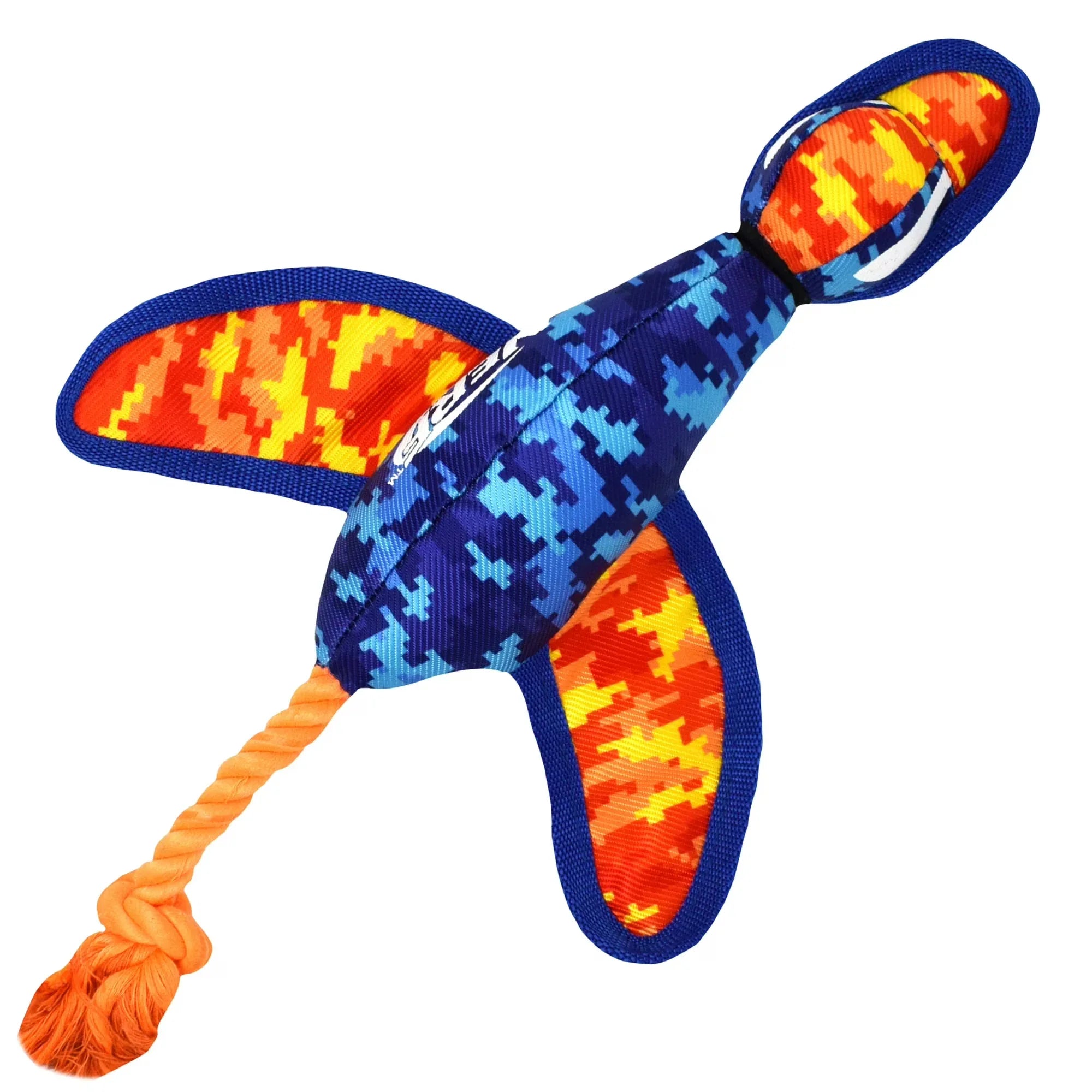 Wholesale Price with free shipping across the USA for Nerf Dog Nylon Digital Camo Crinkle Wing Duck Launching Fetch Dog Toy, Orange/Blue, 16.5 inch - Manji Distributors
