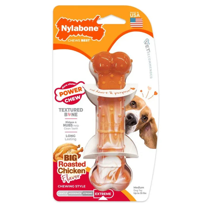 Wholesale Price with free shipping across the USA for Nylabone Power Chew Textured Bone Dog Chew Toy 70th Birthday Orange Swirl Chicken Medium (1 Count) - Manji Distributors