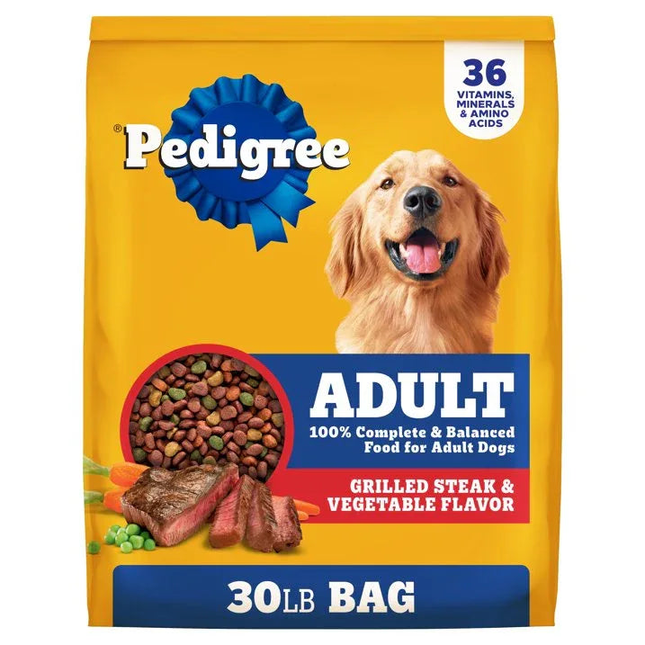 Wholesale Price with free shipping across the USA for Pedigree Complete Nutrition Adult Dry Dog Food Grilled Steak & Vegetable Flavor, 30 Lb Bag - Manji Distributors