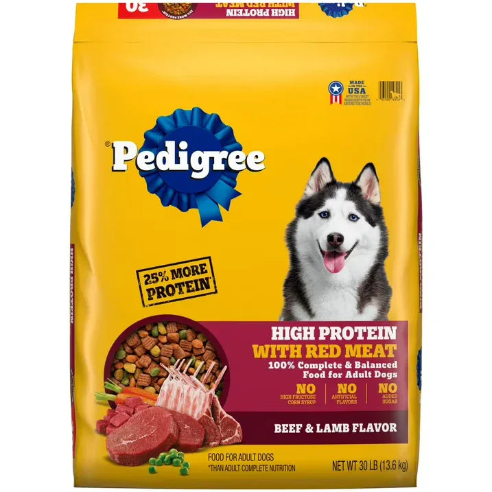 Wholesale Price with free shipping across the USA for Pedigree High Protein Beef And Lamb Flavor Adult Dry Dog Food, 30 Lb Bonus Bag - Manji Distributors