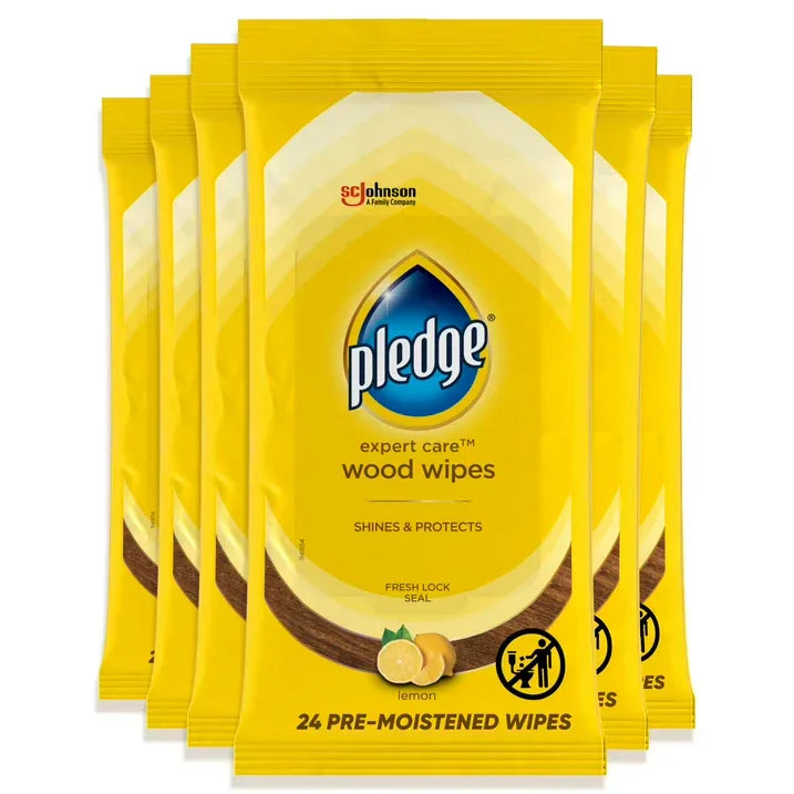 Wholesale Price with free shipping across the USA for Pledge Expert Care Wood Wipes, Shines and Protects, Removes Fingerprints, Lemon Scent, 24 Count (Pack of 6) - Manji Distributors