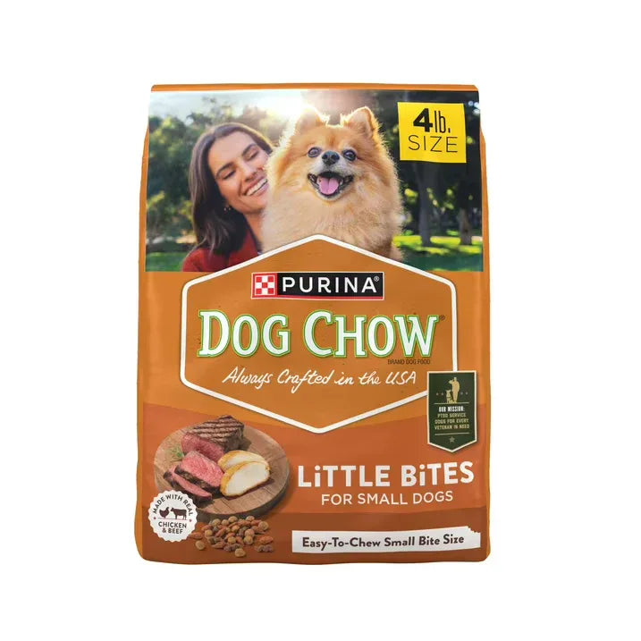 Wholesale Price with free shipping across the USA for Purina Dog Chow Little Bites with Real Chicken and Beef Dry Dog Food Small Breed Recipe, 4 lb Bag - Manji Distributors