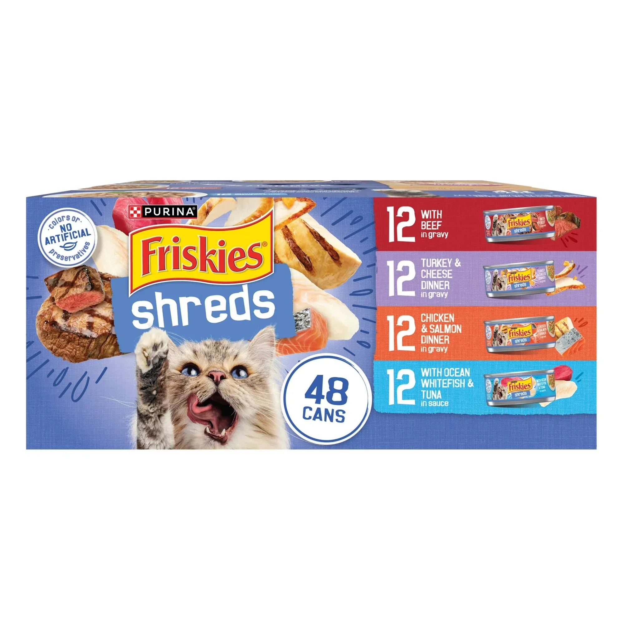 Wholesale Price with free shipping across the USA for Purina Friskies Shreds Gravy Variety Pack, Wet Cat Food, 5.5 oz Cans (48 Count) - Manji Distributors