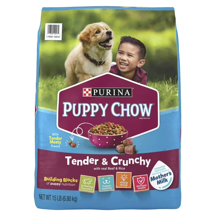 Wholesale Price with free shipping across the USA for Purina Puppy Chow Dry Dog Food, High Protein Tender & Crunchy Real Beef Formula, 15 lb Bag - Manji Distributors