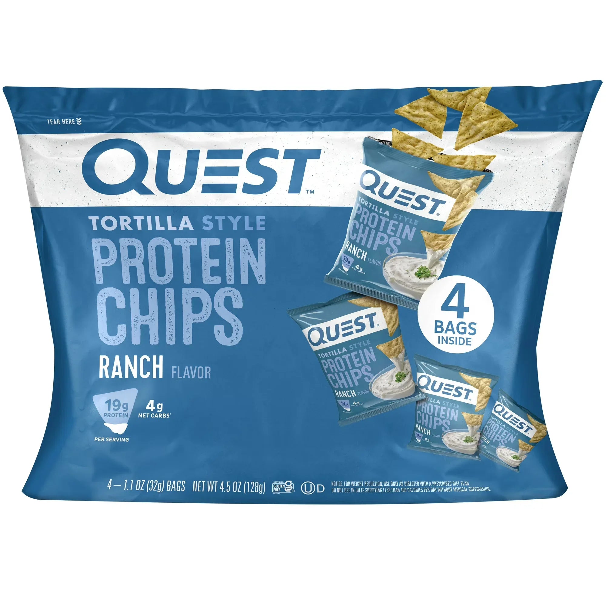 Wholesale Price with free shipping across the USA for Quest Tortilla Style Protein Chips, Ranch, Baked, Gluten Free, 4 Count - Manji Distributors