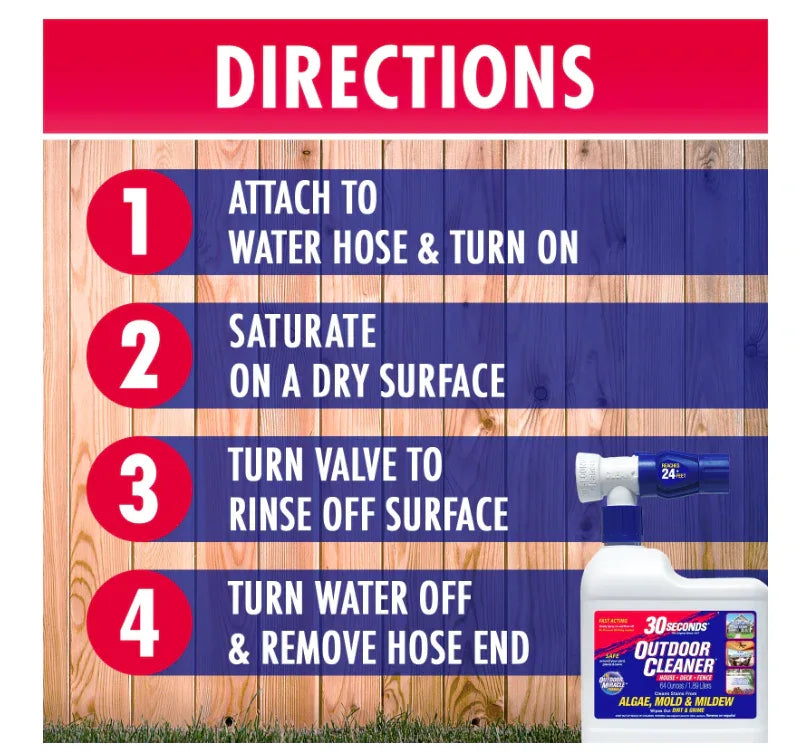 Wholesale Price with free shipping across the USA for 30 SECONDS Outdoor Cleaner - Algae, Mold & Mildew Stain Remover for Concrete, Wood, Patio, Siding Deck - Hose End Spray Bottle 64 fl oz - Manji Distributors