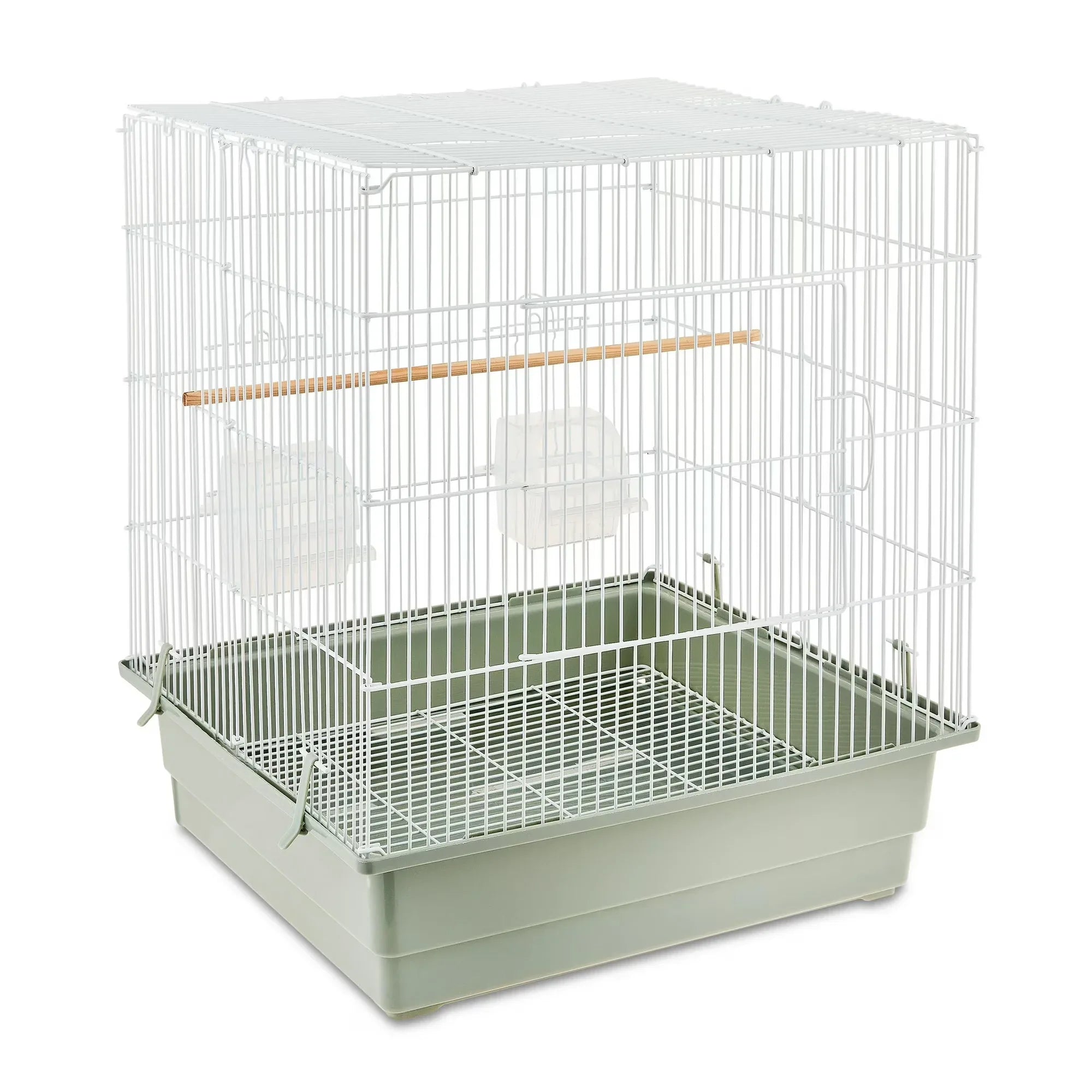 Wholesale Price with free shipping across the USA for Vibrant Life Small Bird Cage with Perch, Plastic Hooded Cup & Tray for Parakeets & Finches, White - Manji Distributors