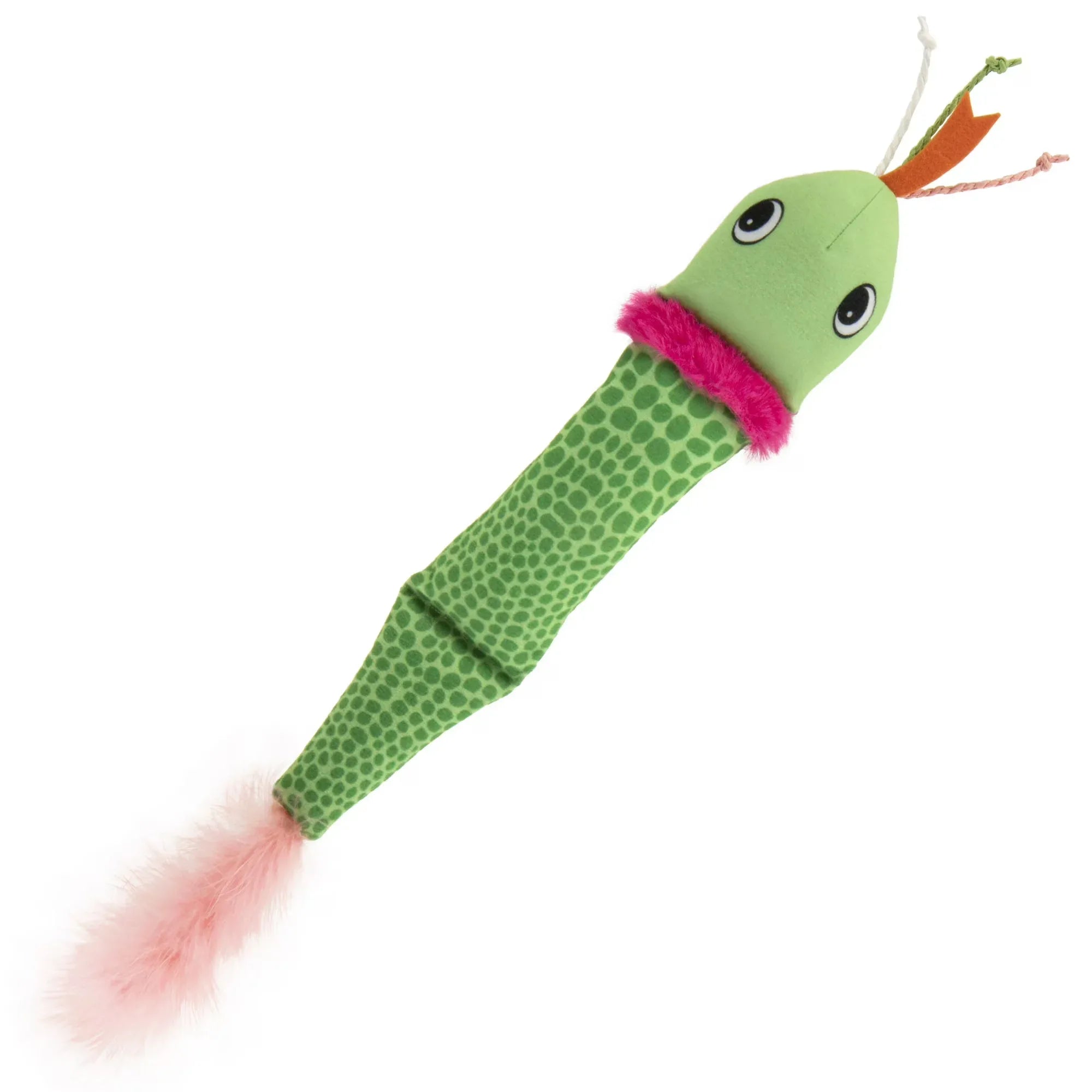 Wholesale Price with free shipping across the USA for SmartyKat Crinkle Creeper Crinkle Plush Kicker Cat Toy with Catnip Filled Tail, Green - Manji Distributors