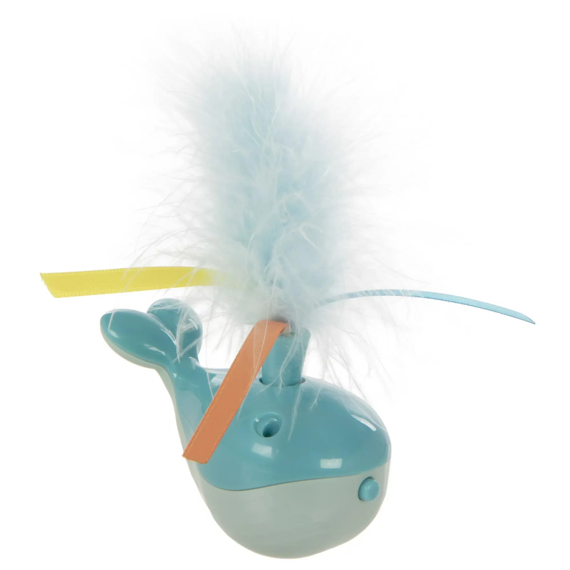 Wholesale Price with free shipping across the USA for SmartyKat Spout 'N Spin Motion Cat Toy with Twirling Feathers & Ribbons, Blue Whale - Manji Distributors