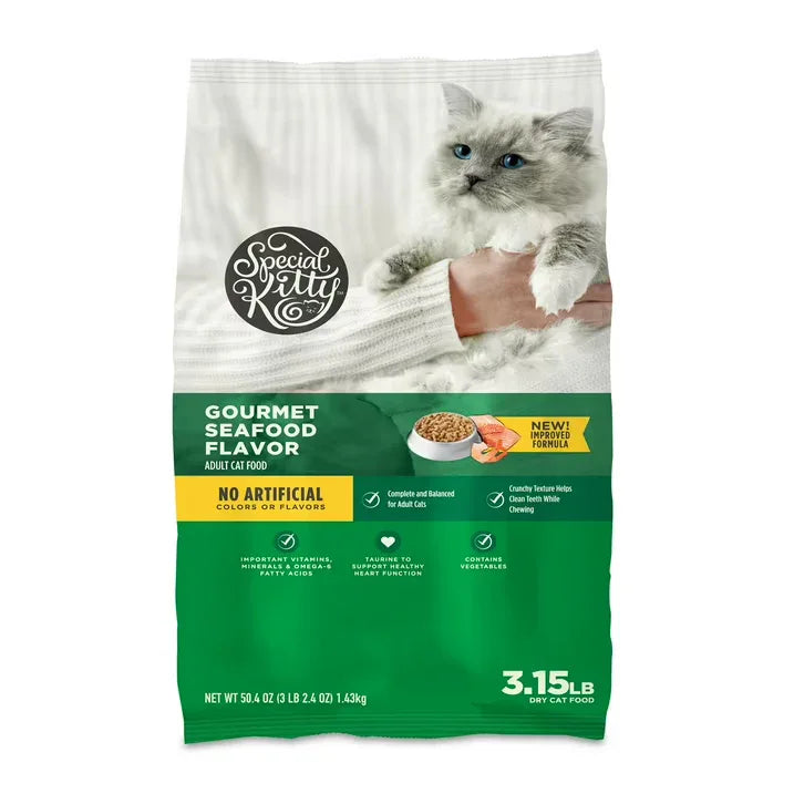 Wholesale Price with free shipping across the USA for Special Kitty Gourmet Formula Seafood Blend Flavor Dry Cat Food, 3.15 lb Bag - Manji Distributors