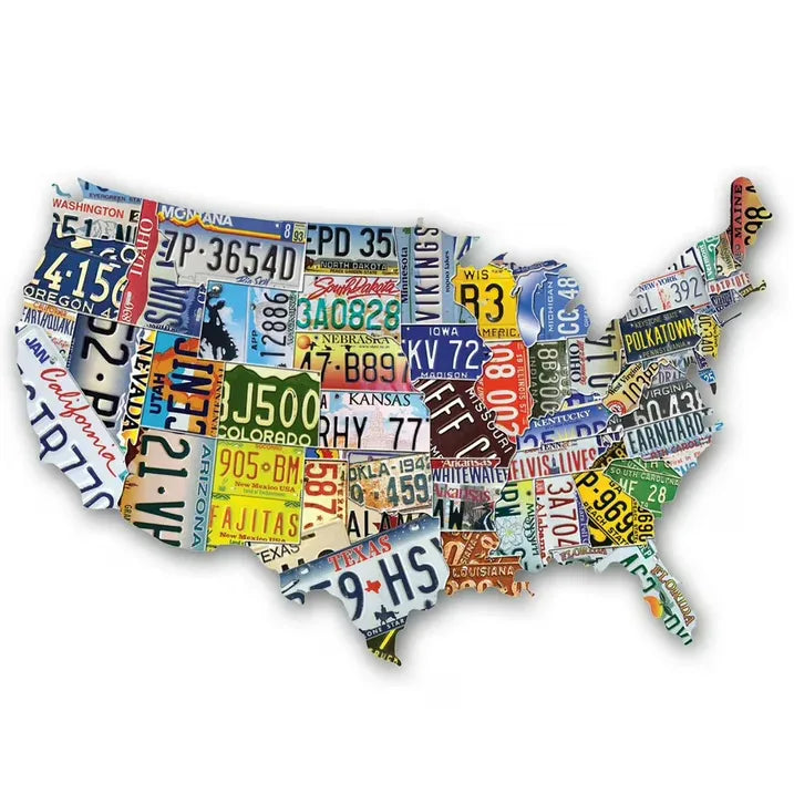 Wholesale Price with free shipping across the USA for TDC Games 1000-Piece USA Map-Shaped License Plate Jigsaw Puzzle for Adults, 31 Inches Wide - Manji Distributors