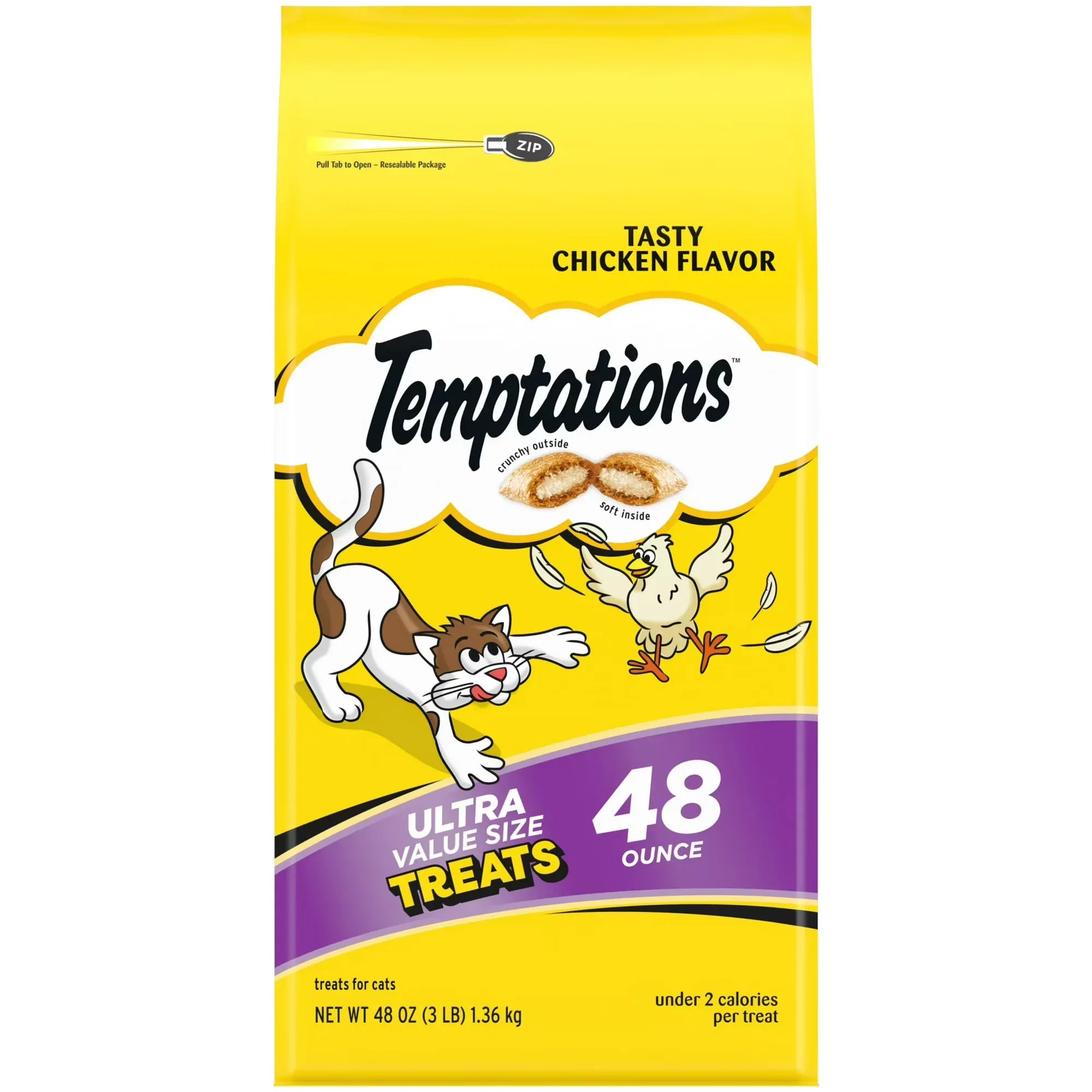 Wholesale Price with free shipping across the USA for Temptations Classic Tasty Chicken Flavor Crunchy And Soft Treats For Cats, 48 Oz Pouch - Manji Distributors